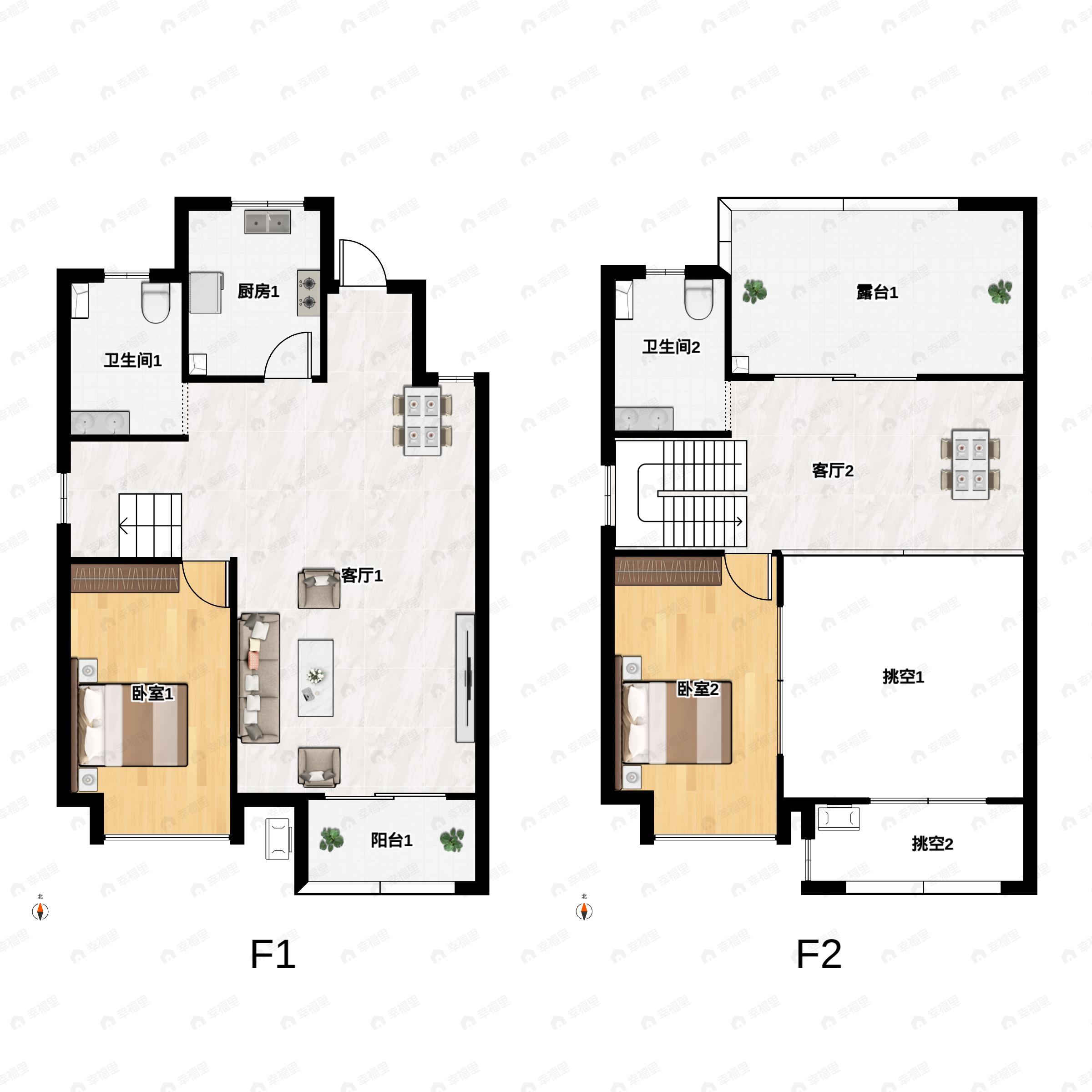 3室2厅2卫建面131m²南户型图