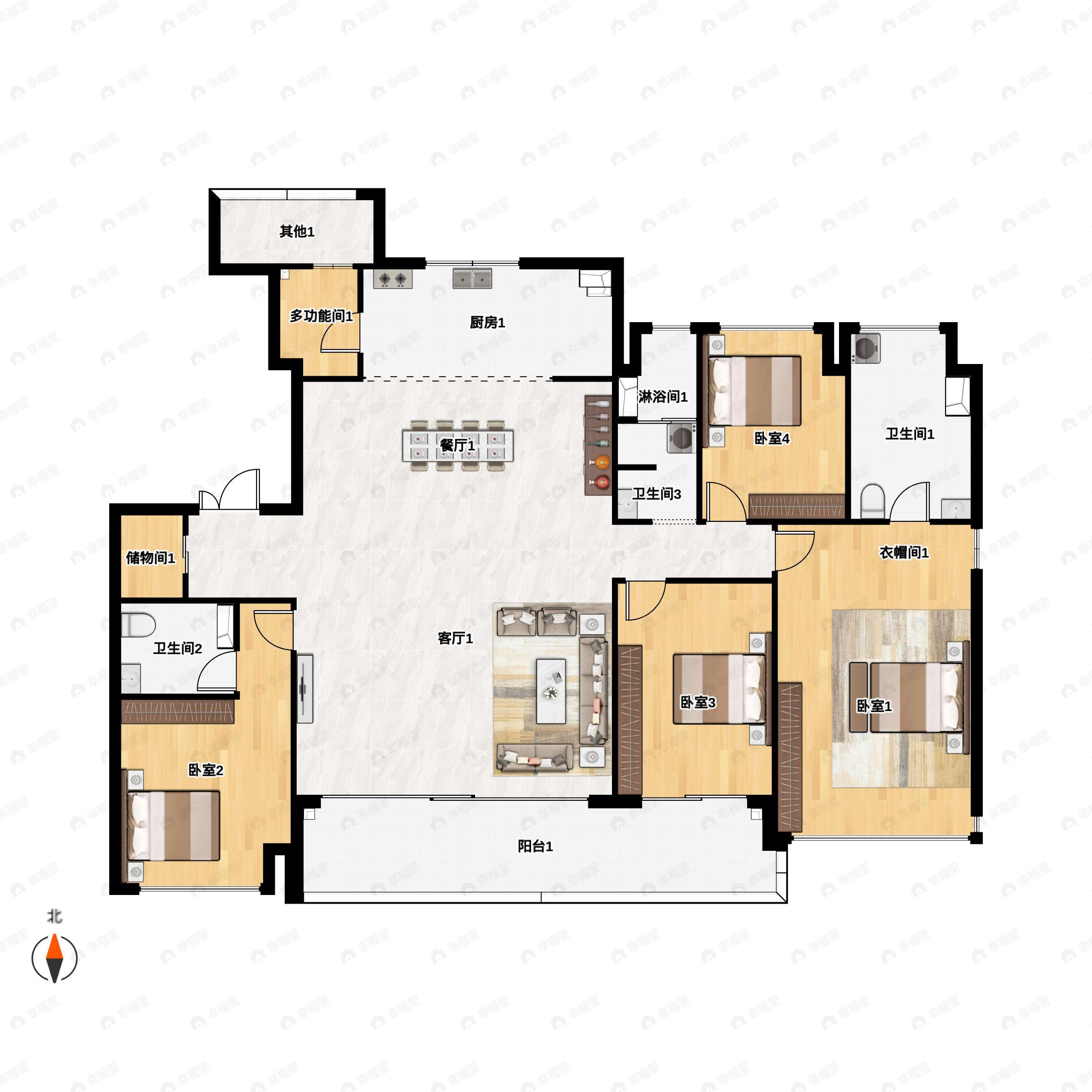 4室2厅3卫建面235平户型图