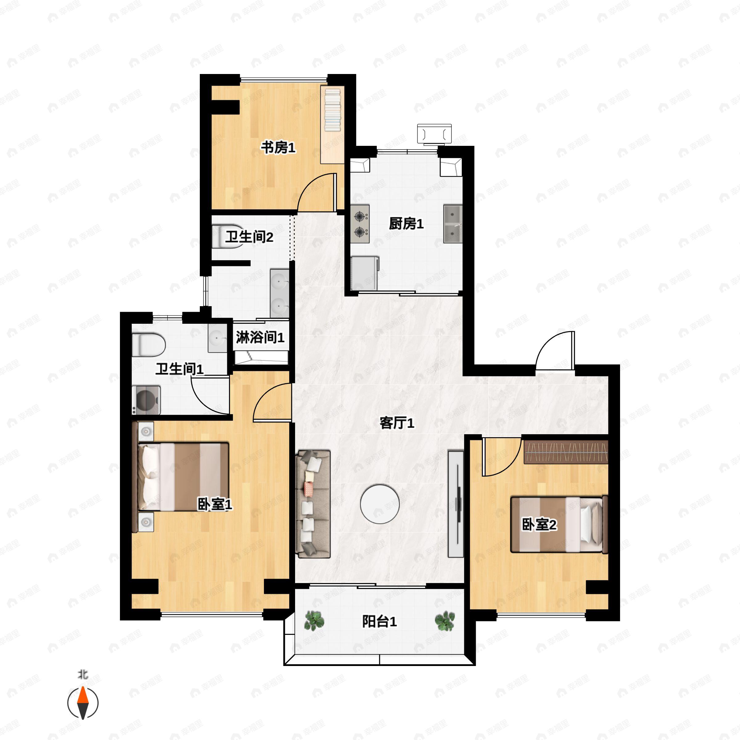 3室2厅2卫建面97平户型图