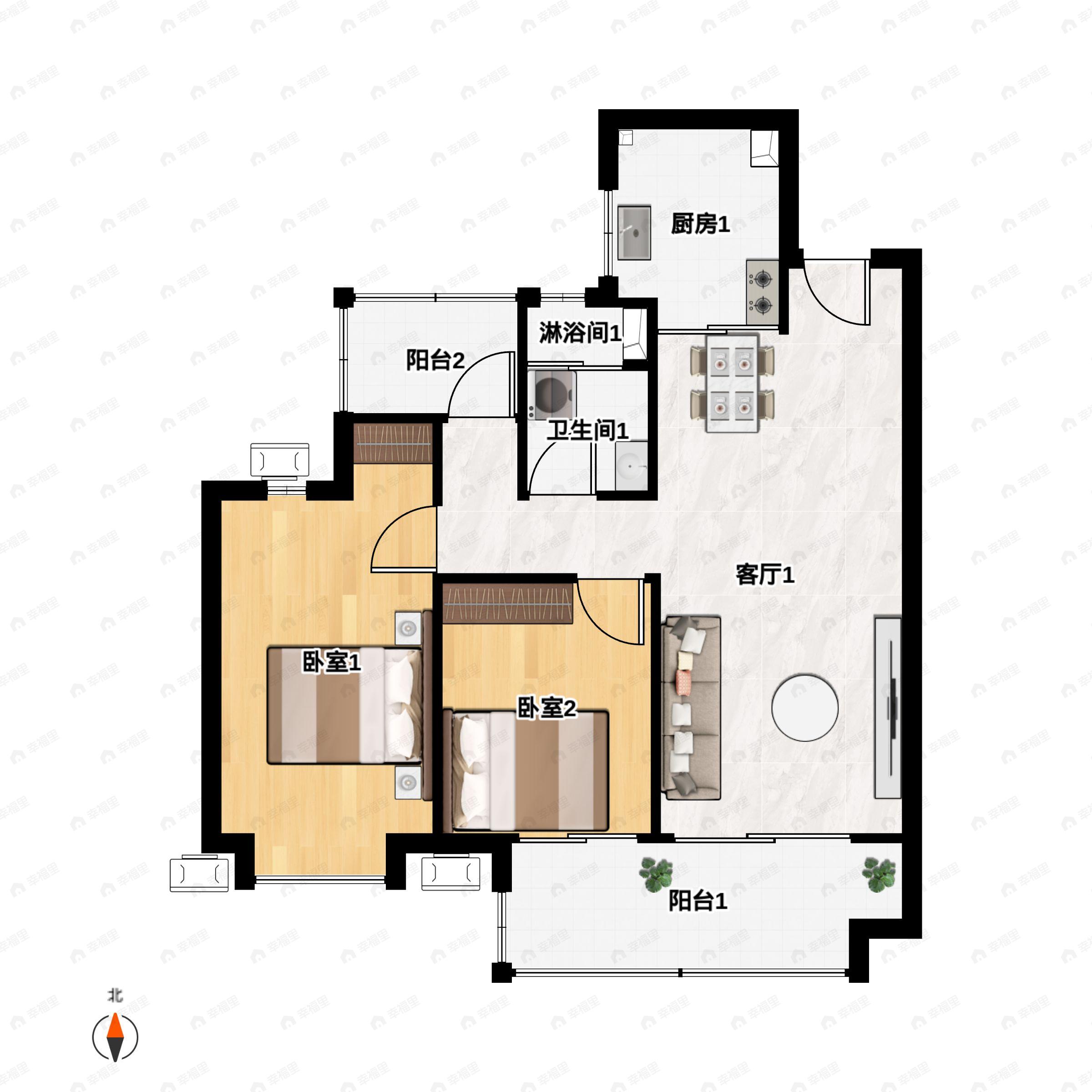 海伦堡玖悦澜湾2室2厅1卫户型图