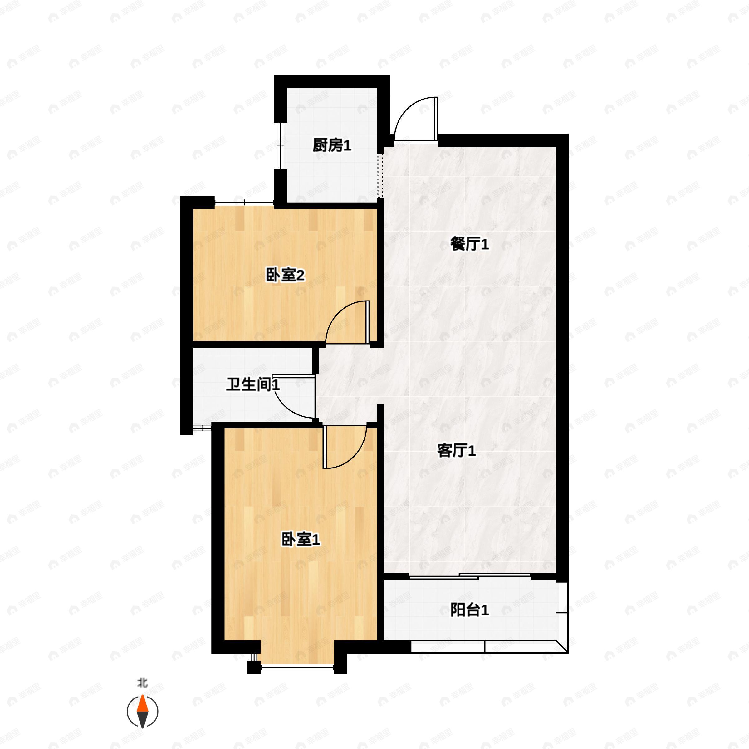 2室2厅1卫建面89平南户型图