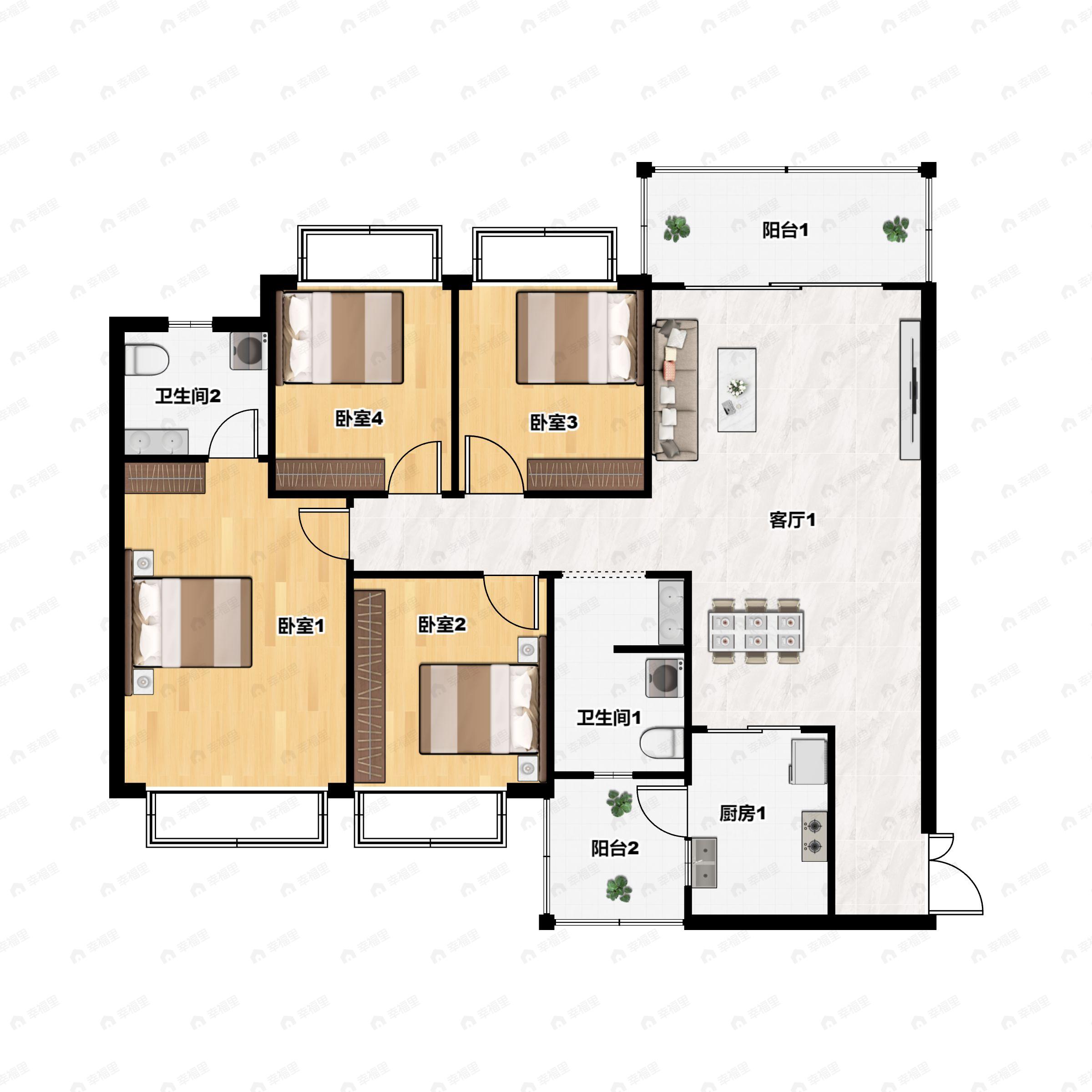 4室2厅2卫建面140平南户型图