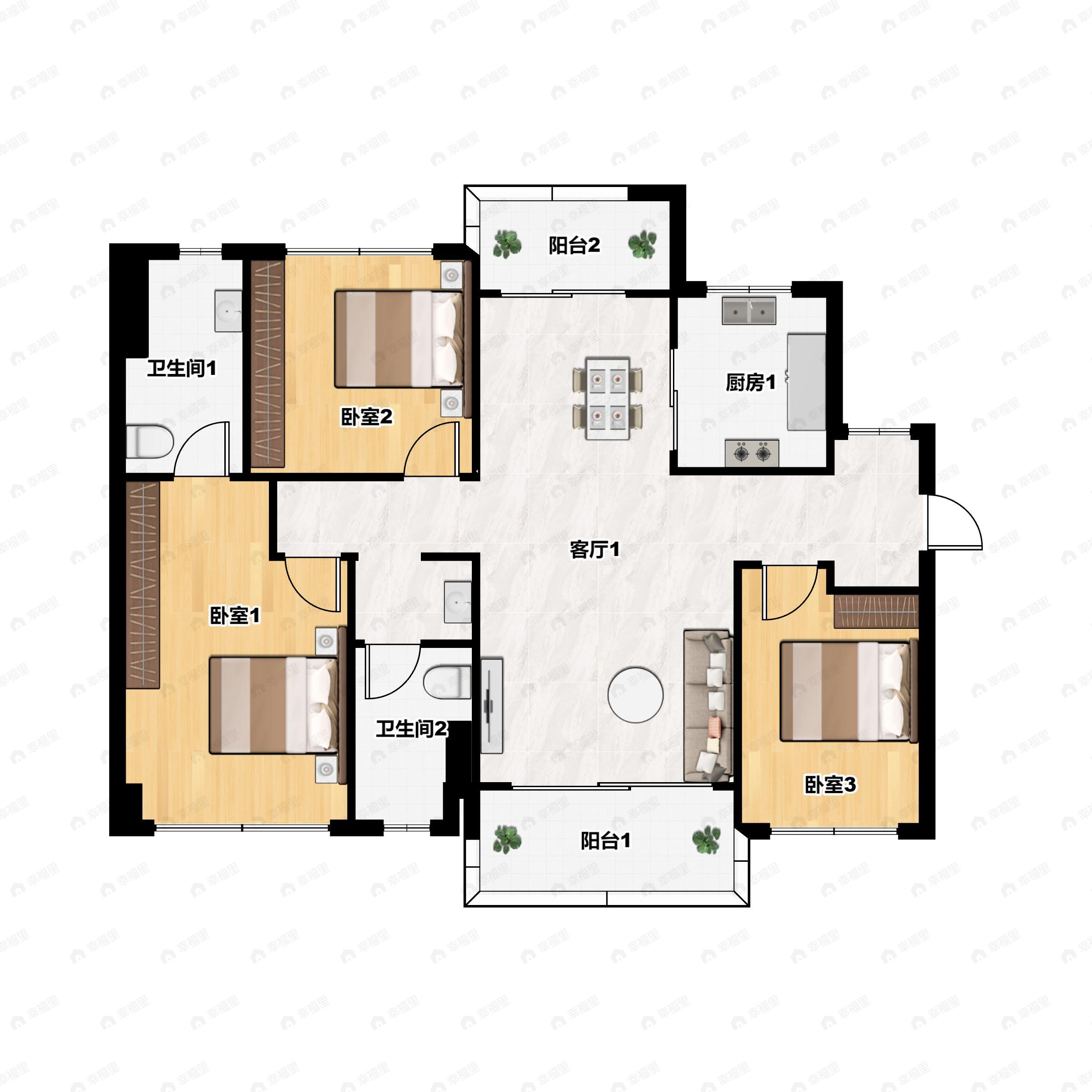 3室2厅2卫建面110平户型图