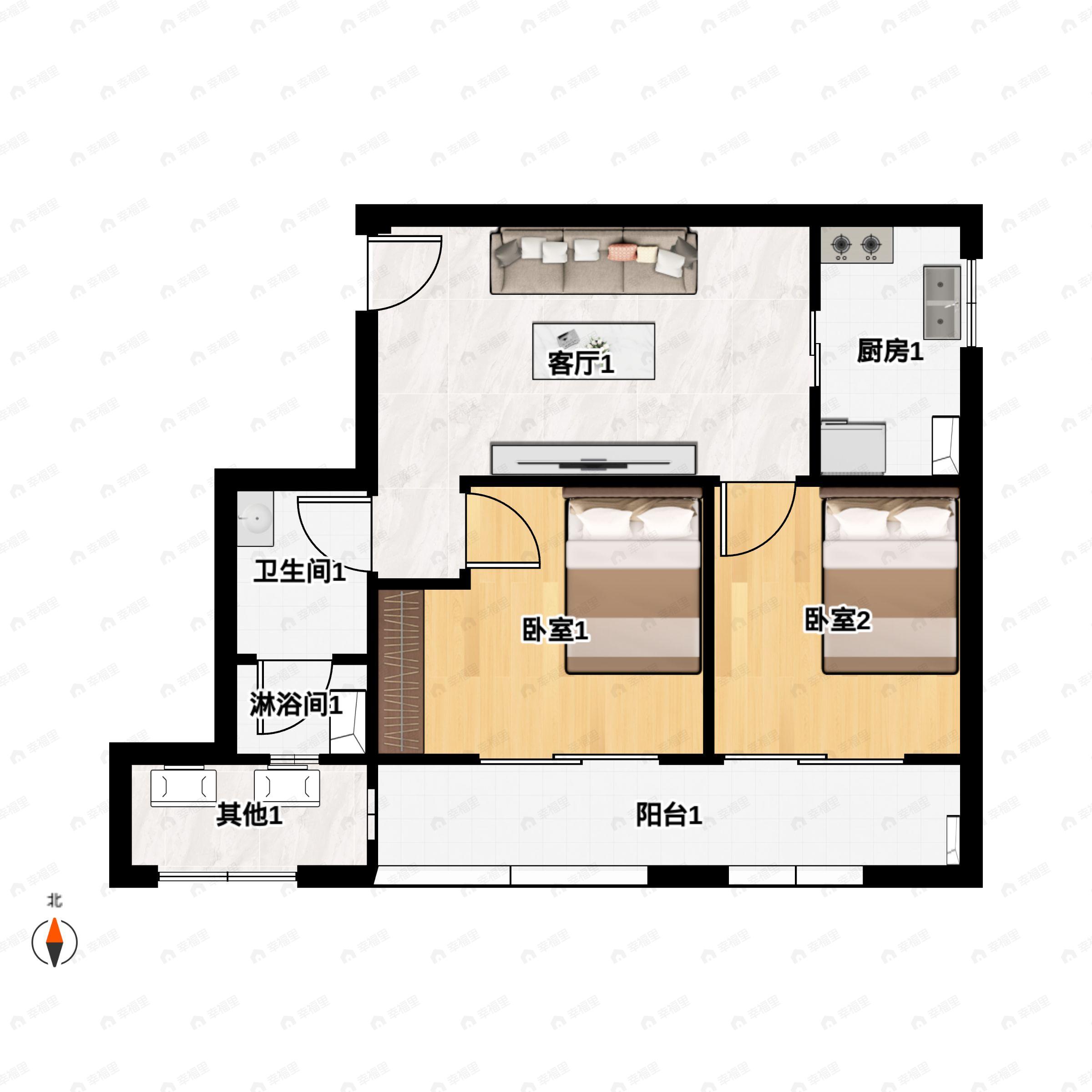 2室2厅1卫建面82平户型图