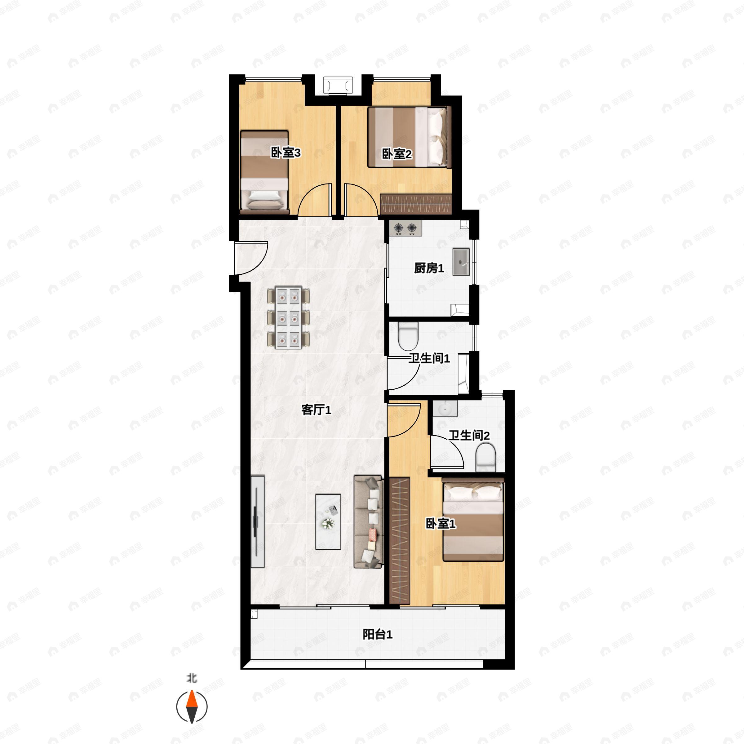 3室2厅2卫建面118平户型图