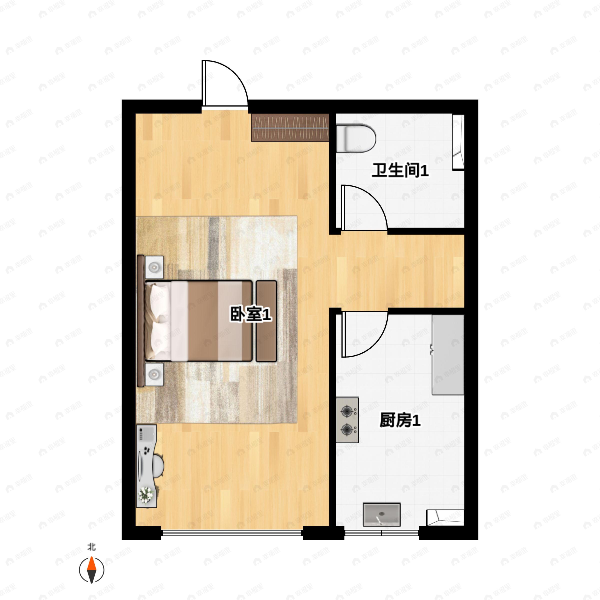 1室1厅1卫建面48平户型图