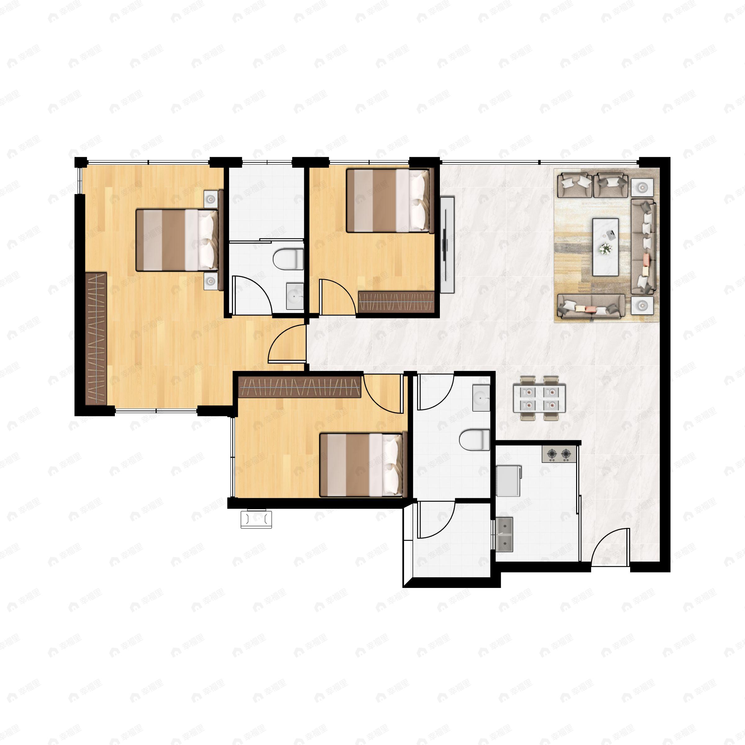 3室2厅2卫建面100平户型图