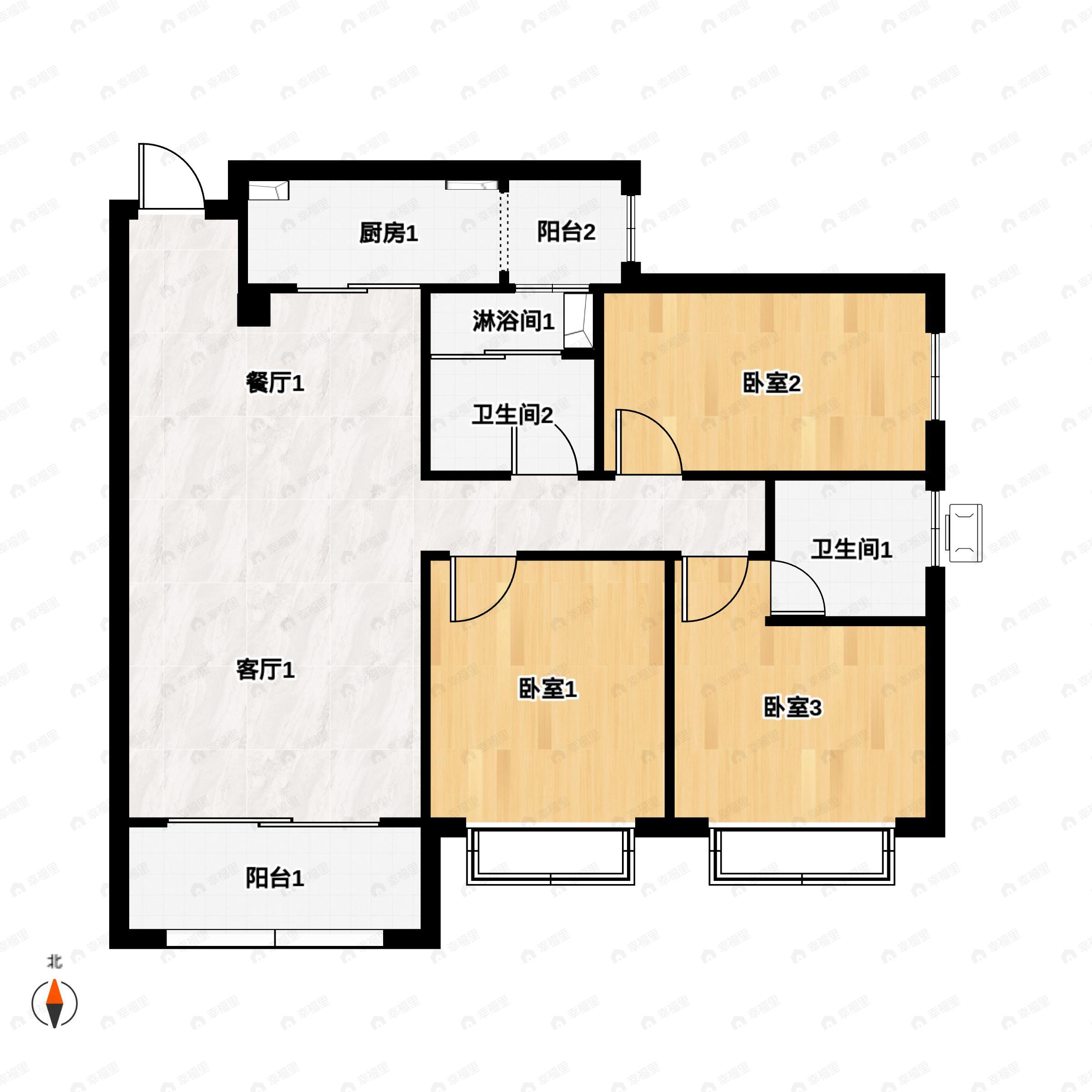3室2厅2卫建面125平户型图