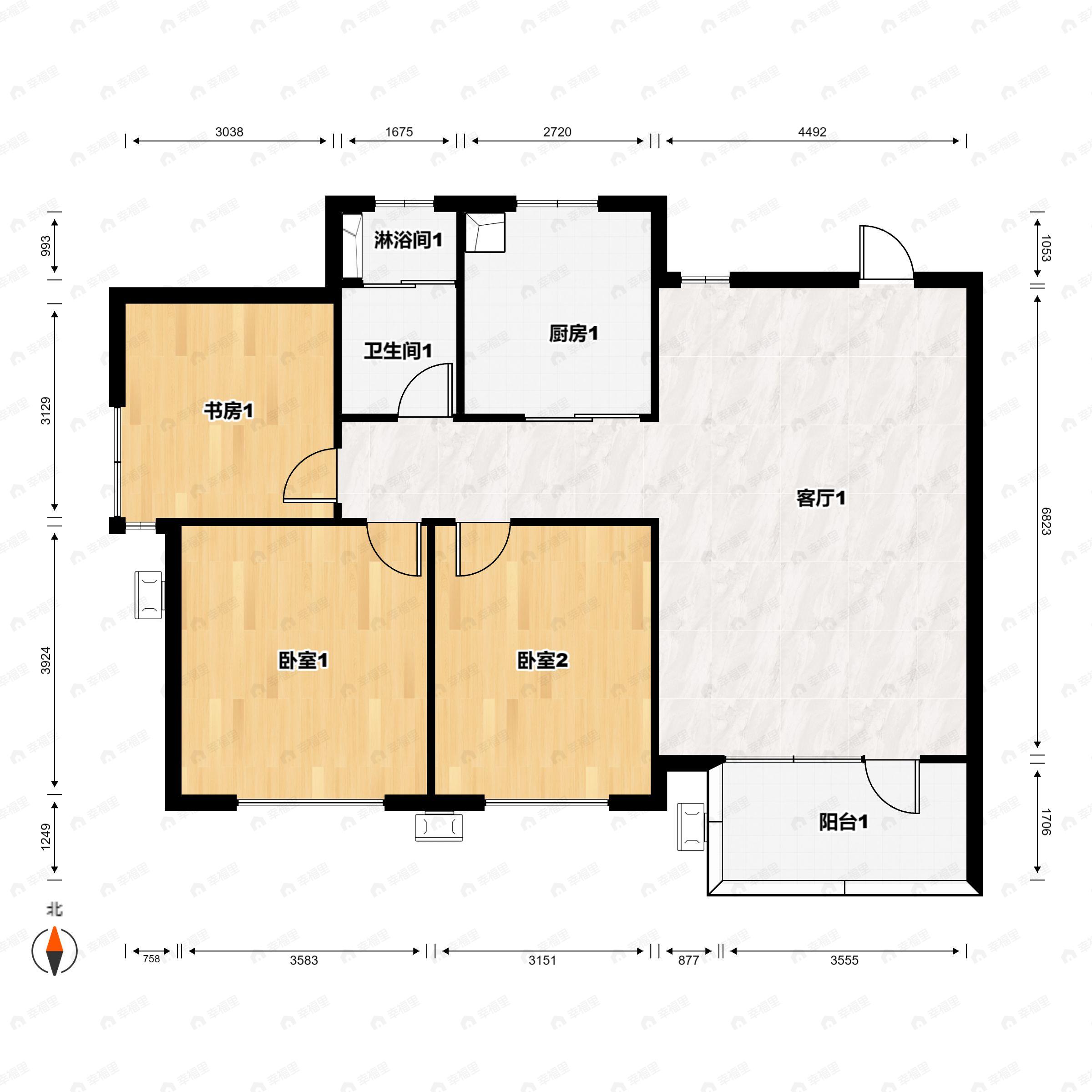 3室2厅1卫建面88平户型图