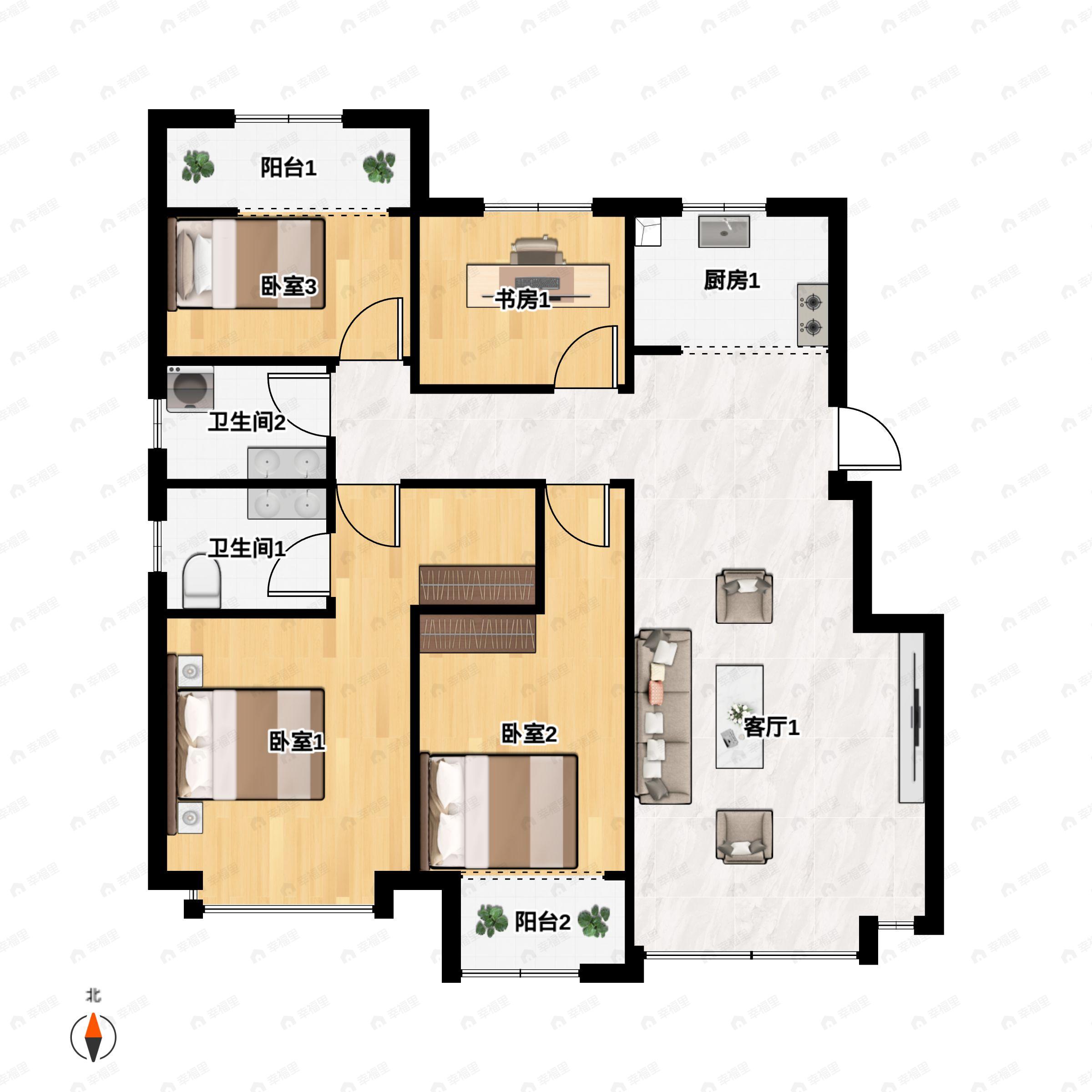 4室2厅2卫建面121平南户型图