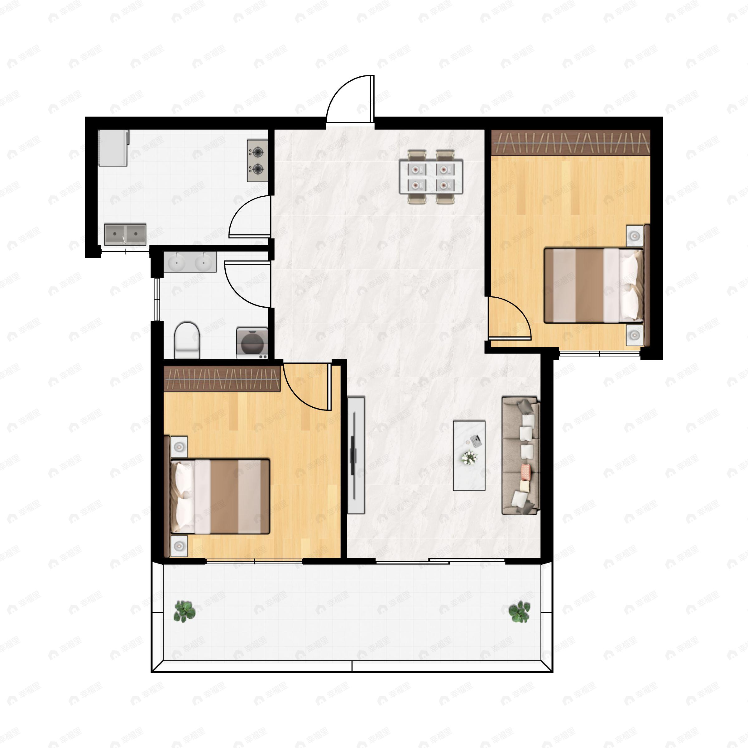 3室2厅1卫建面91平户型图