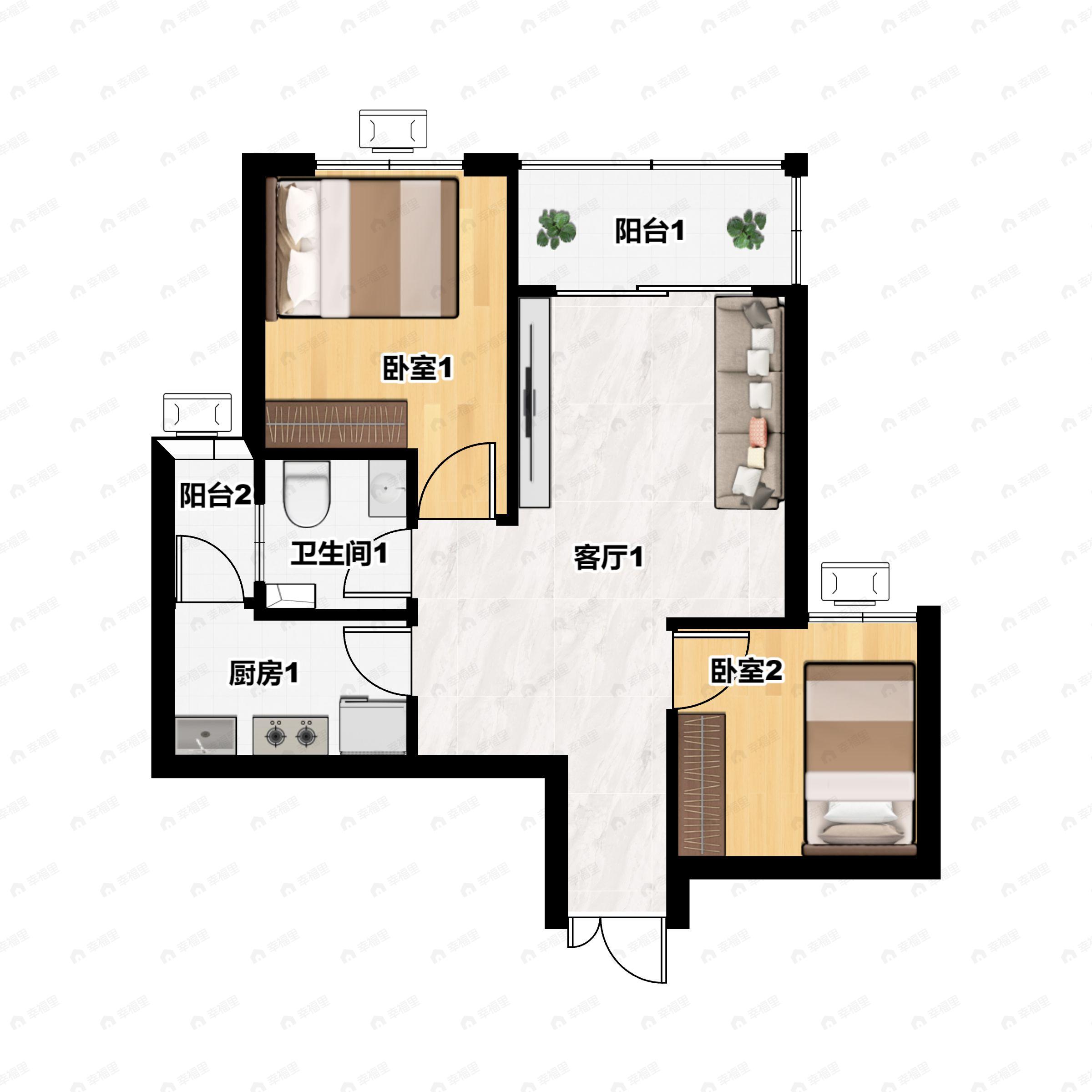 2室2厅1卫建面73平户型图