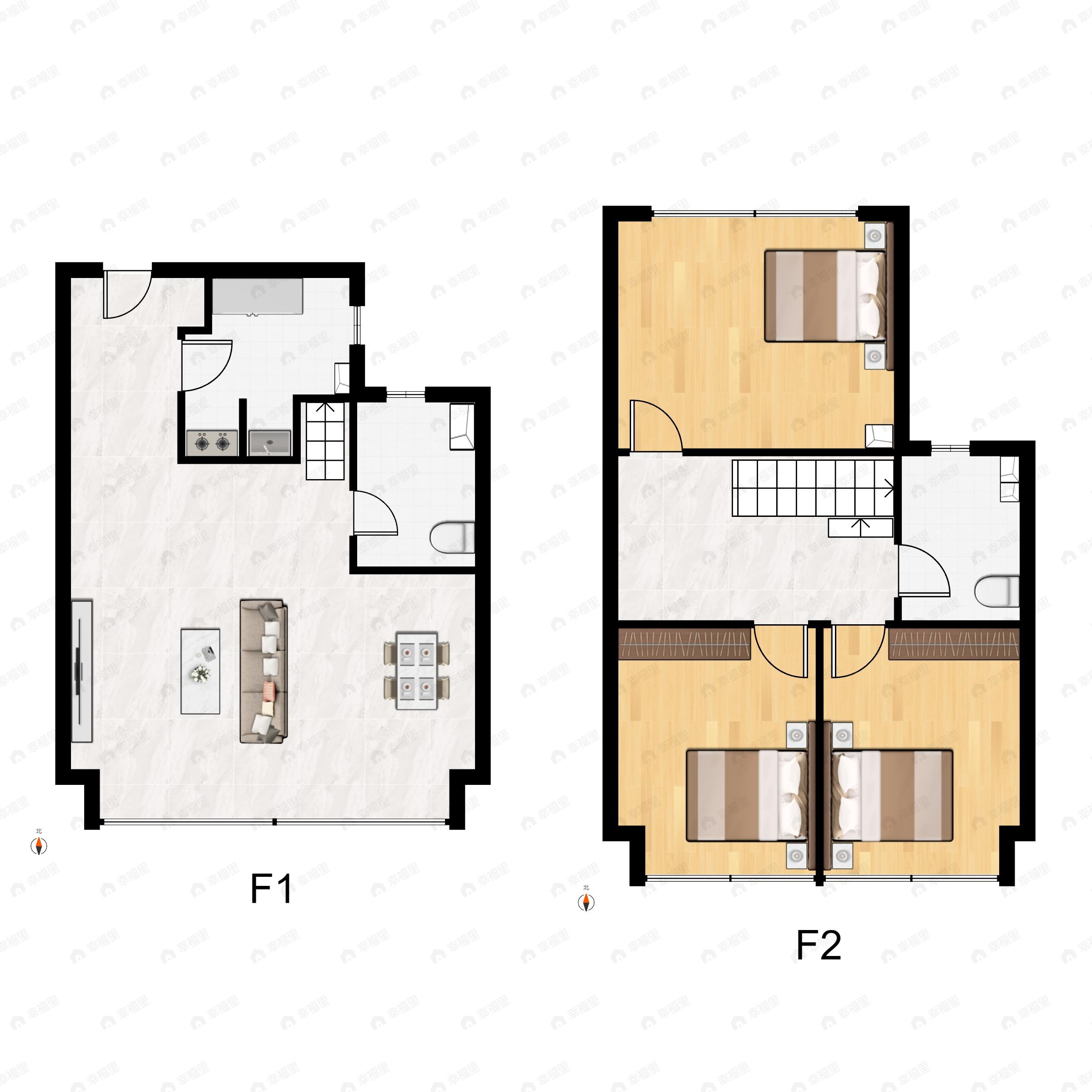 3室1厅2卫建面65平户型图