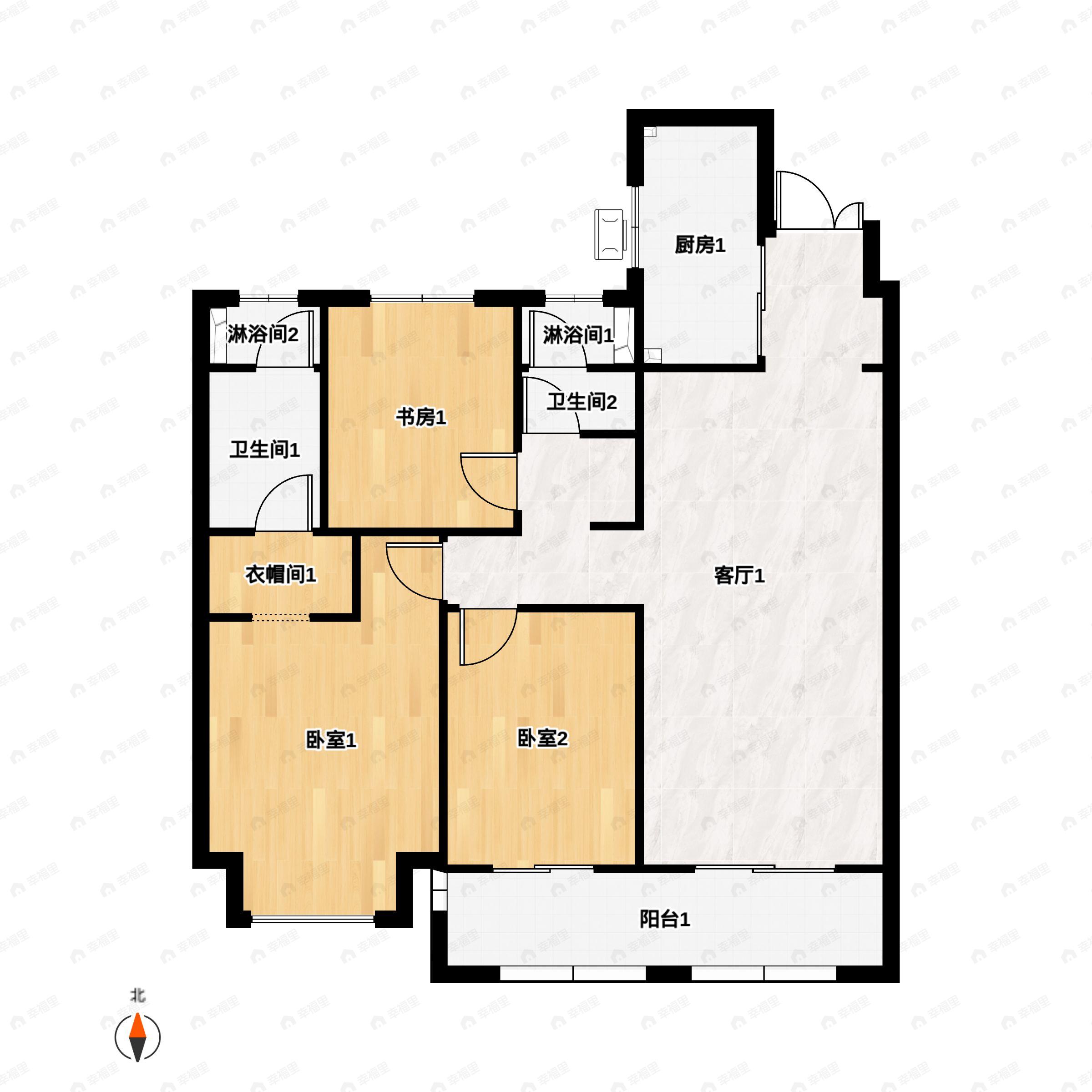 3室2厅2卫建面120平户型图