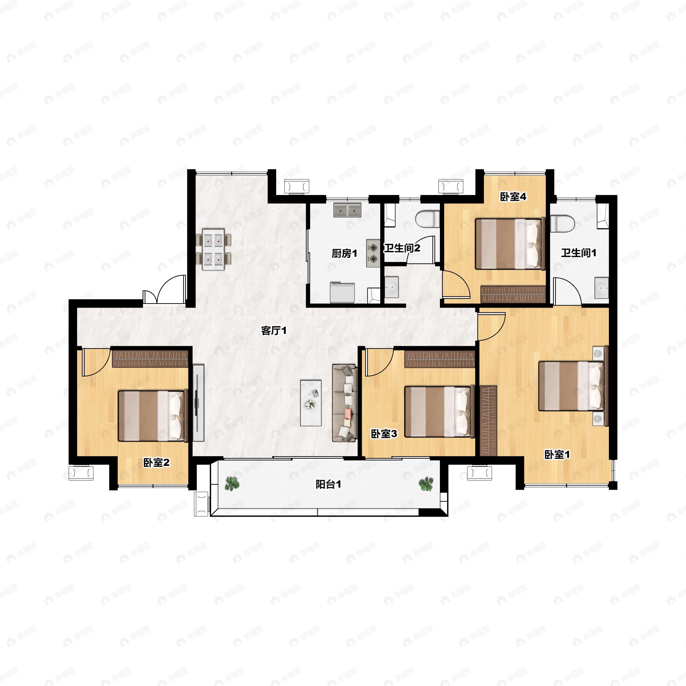 4室2厅2卫建面133平南户型图