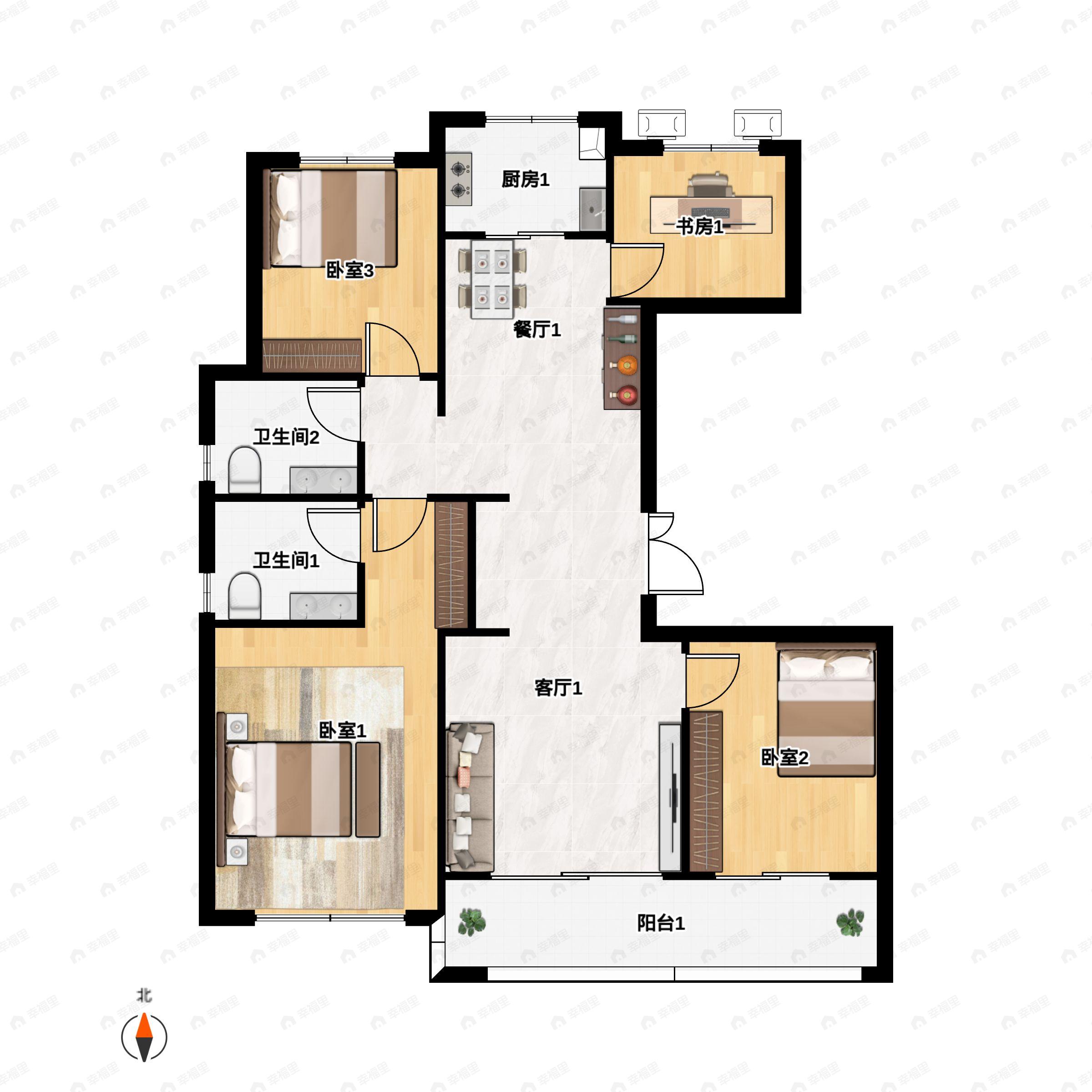 4室2厅2卫建面126平户型图