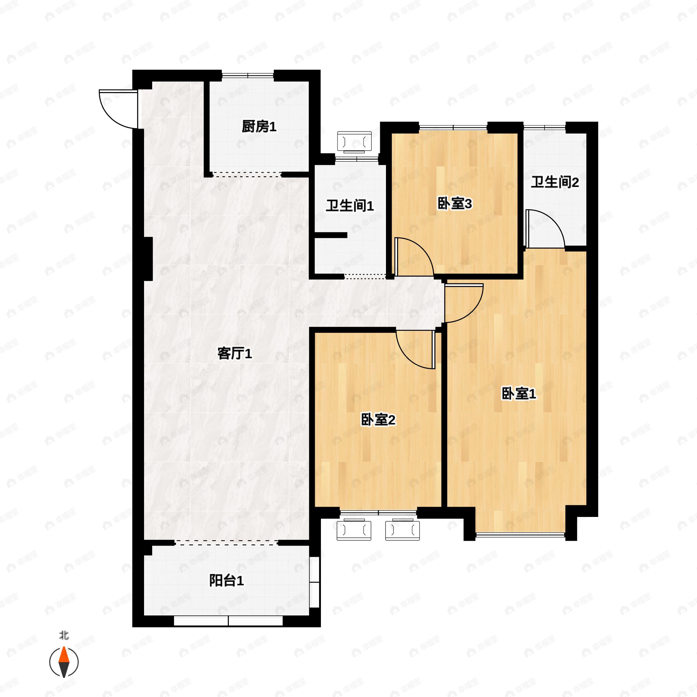 3室2厅2卫建面136平户型图