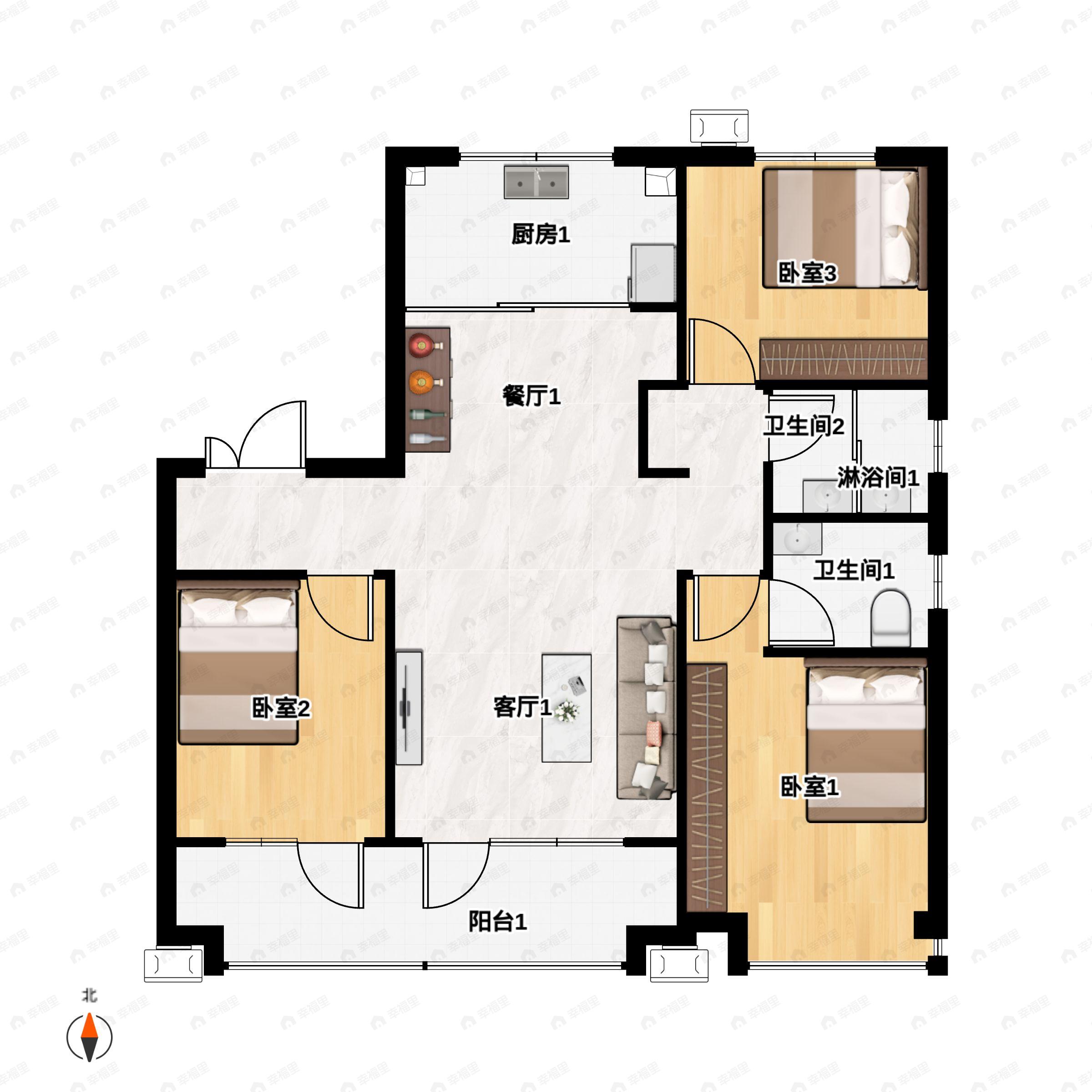 3室2厅2卫建面116平户型图