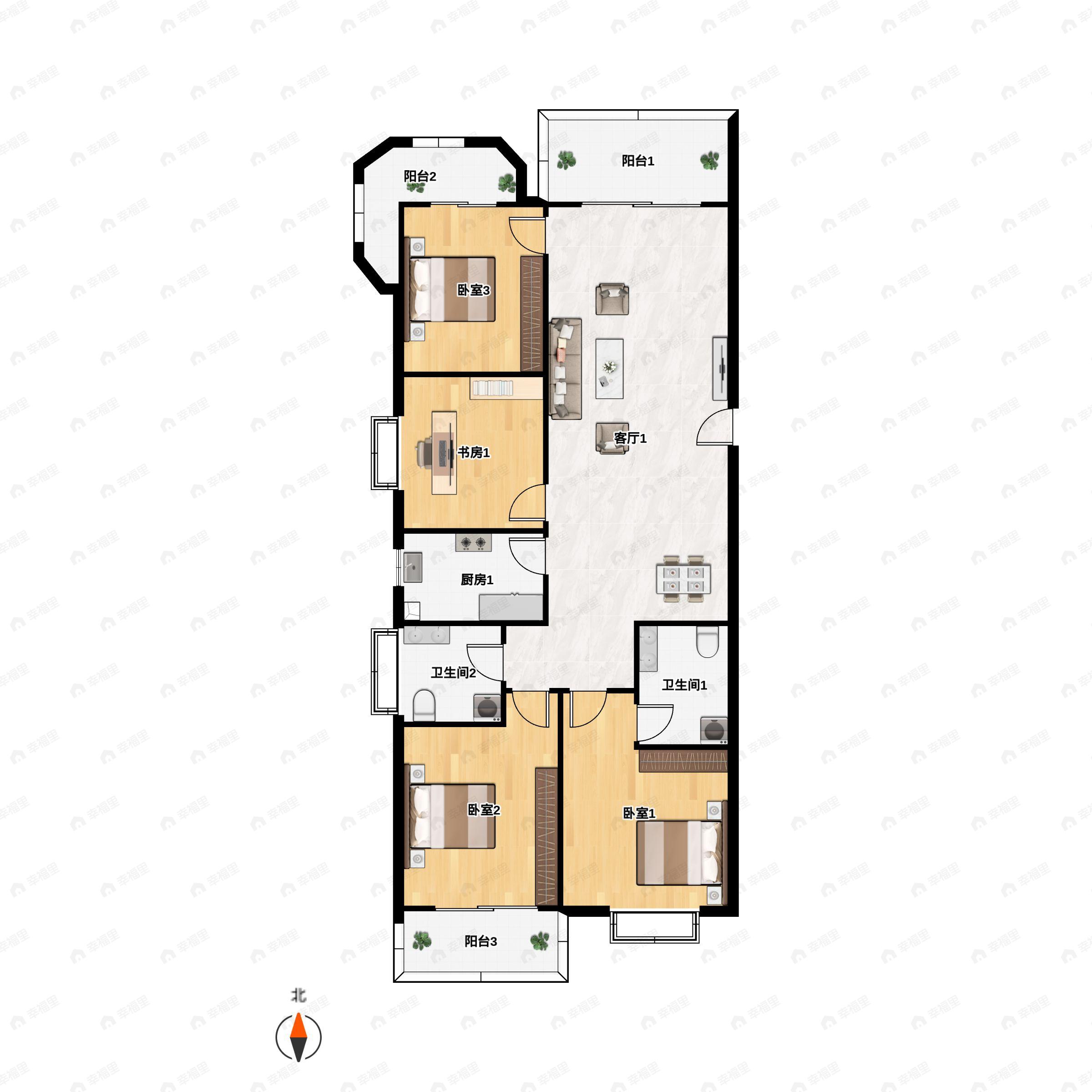 4室2厅2卫建面143平南户型图