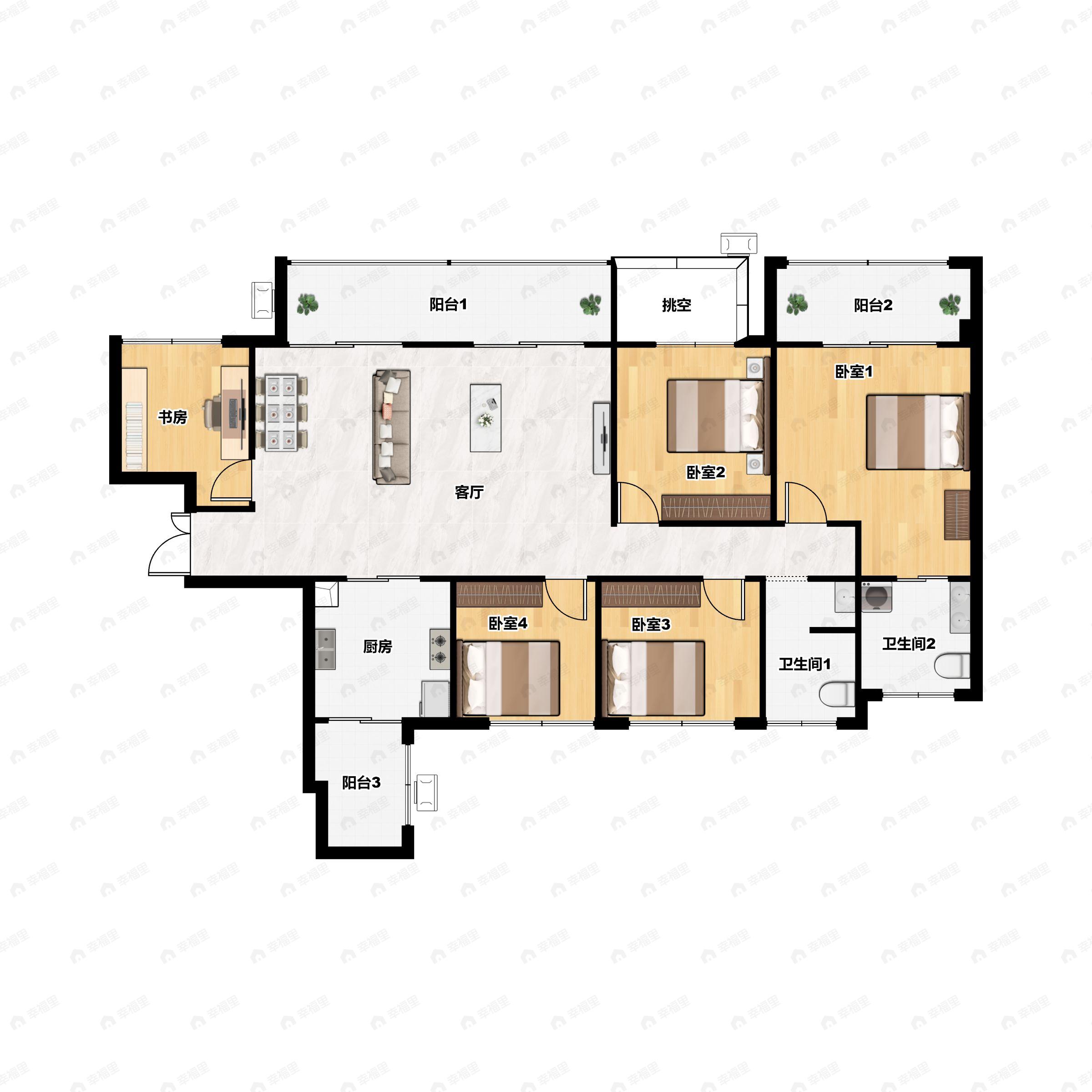 5室2厅2卫建面173平户型图
