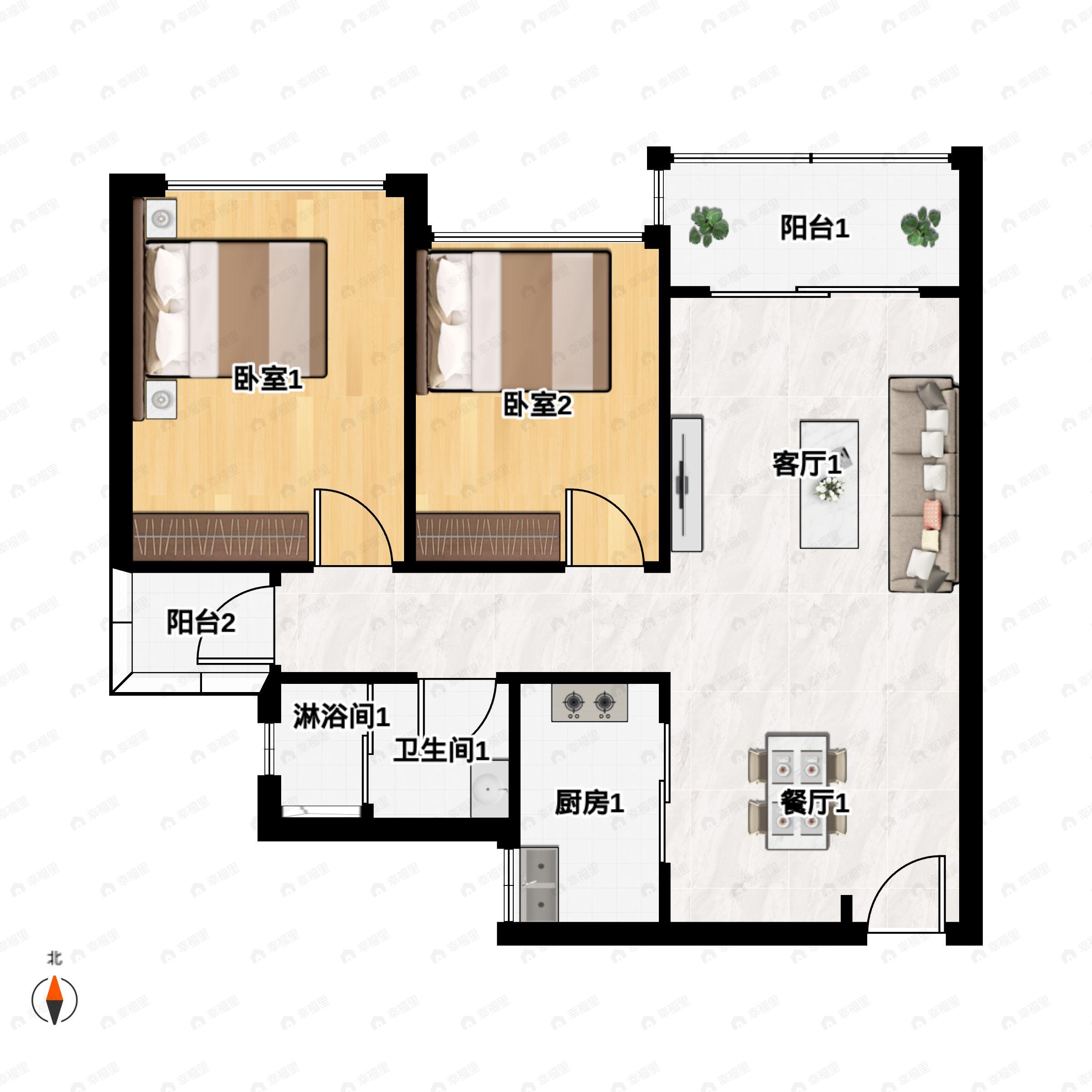 2室2厅1卫建面79平南户型图