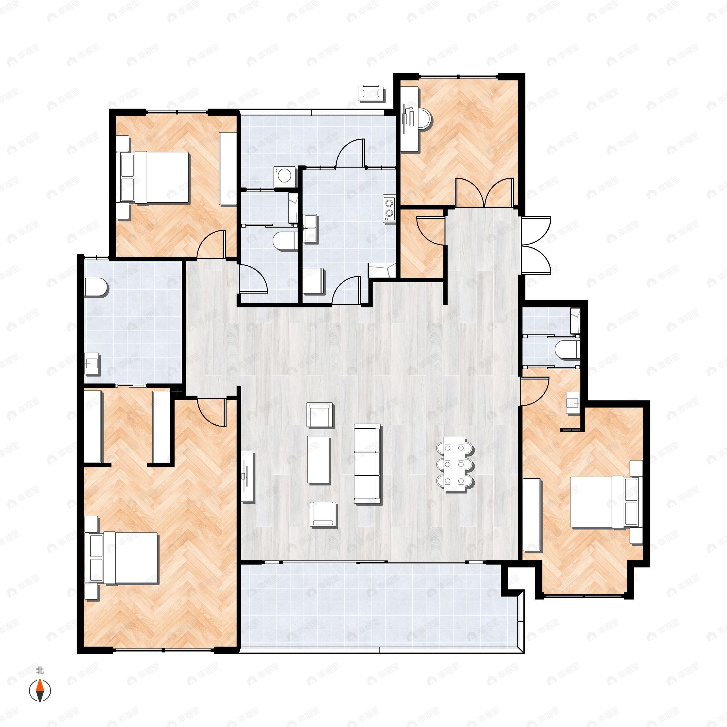 4室2厅3卫建面195平南|东南户型图