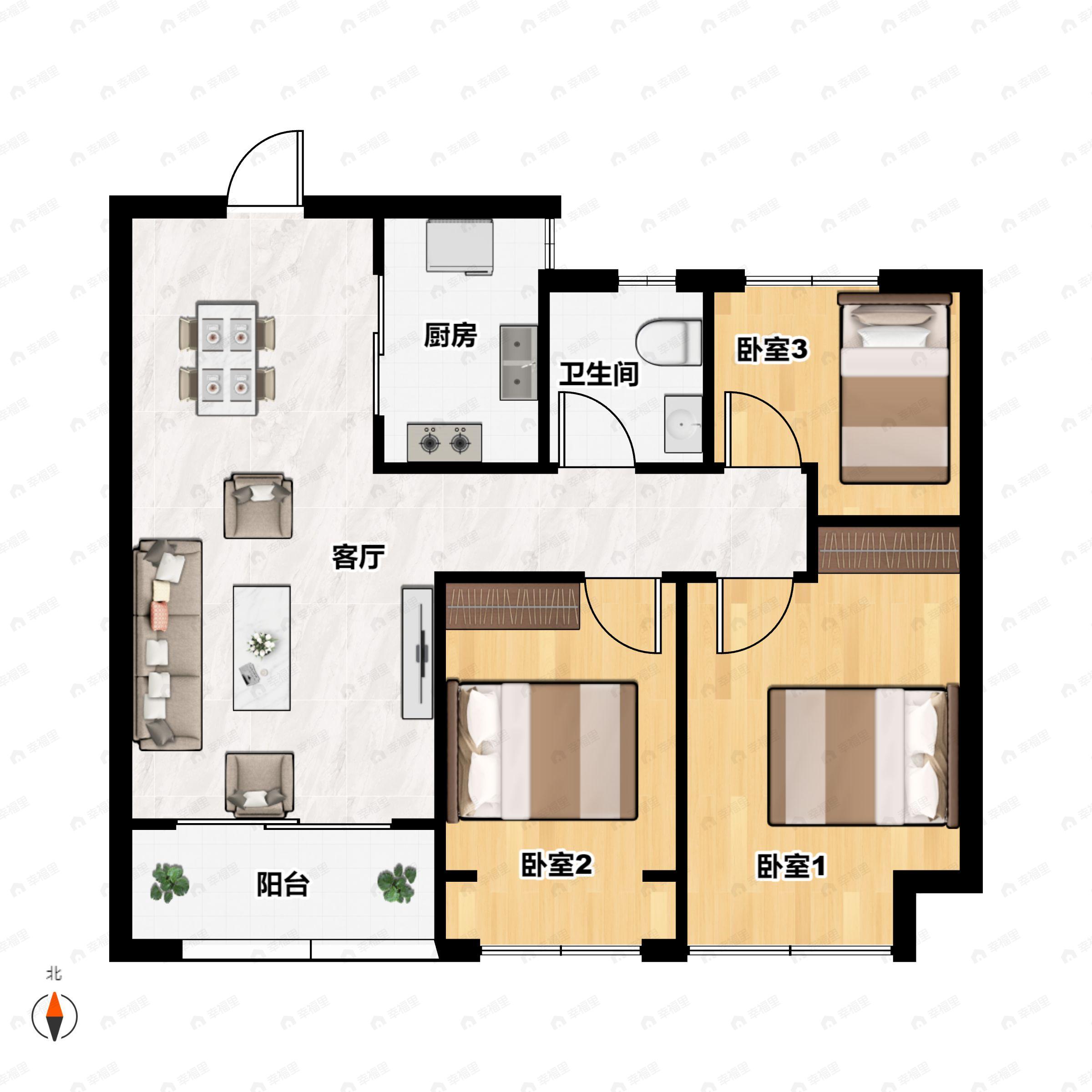 3室2厅1卫建面89平户型图