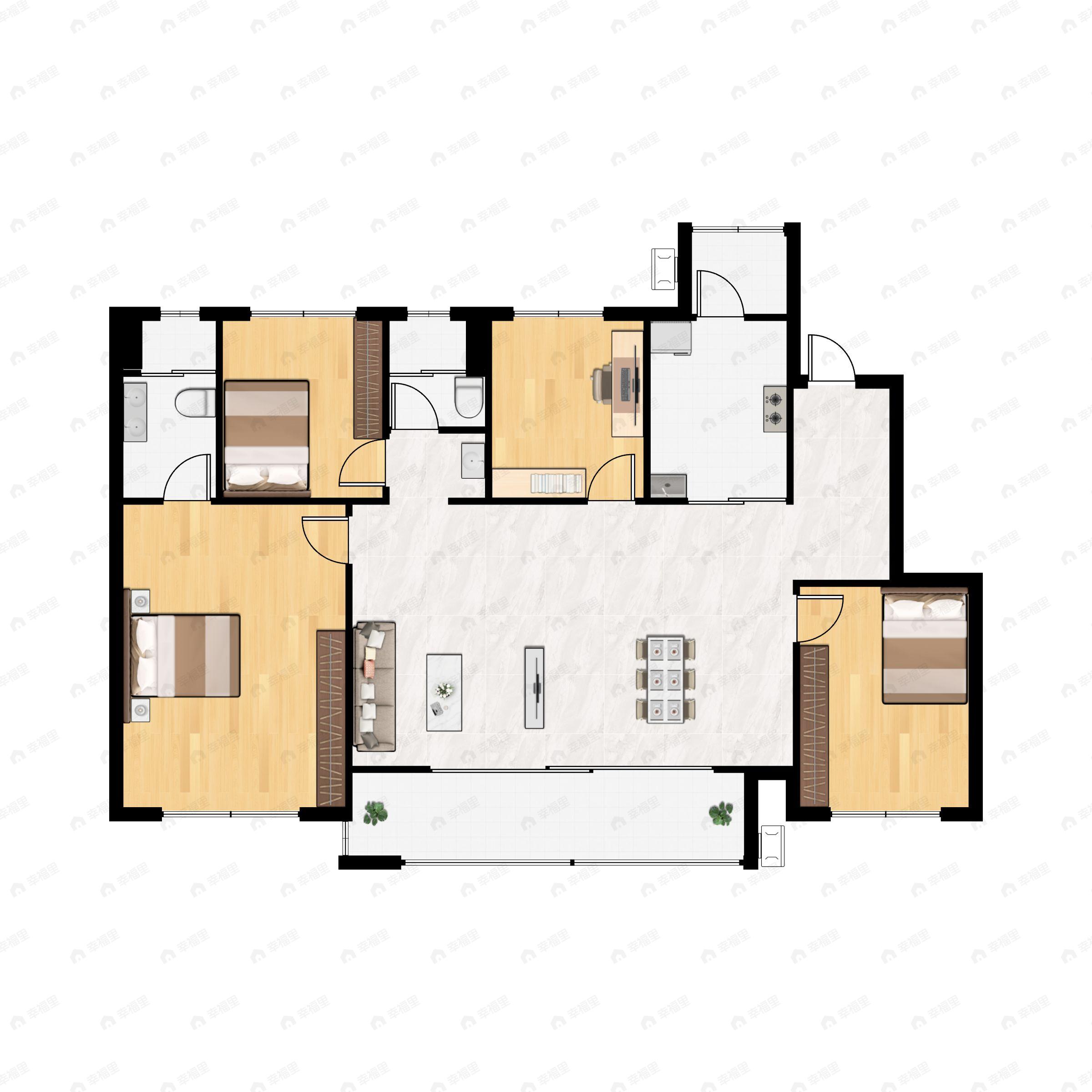 4室2厅2卫建面130平西南户型图