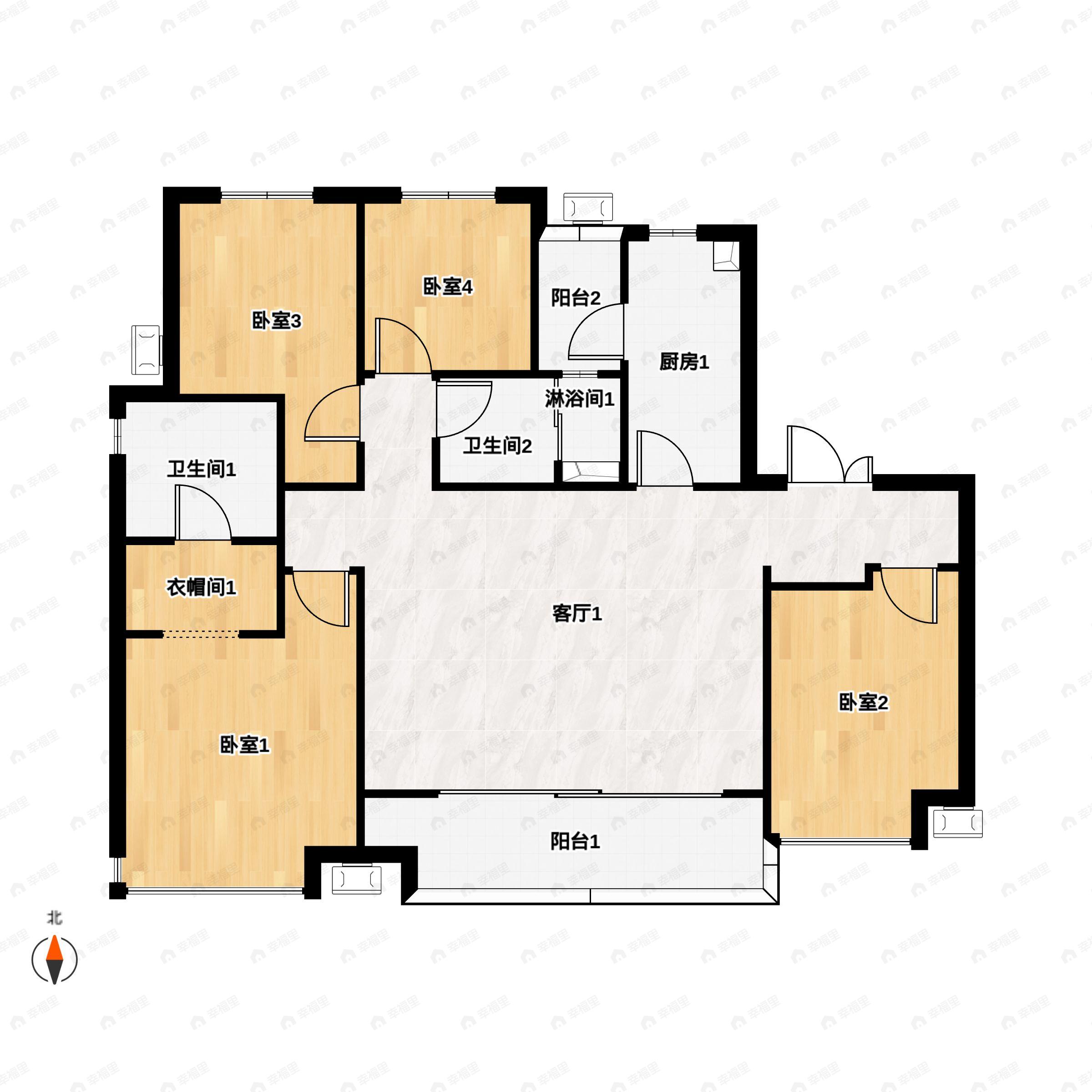 4室2厅2卫建面130平南户型图
