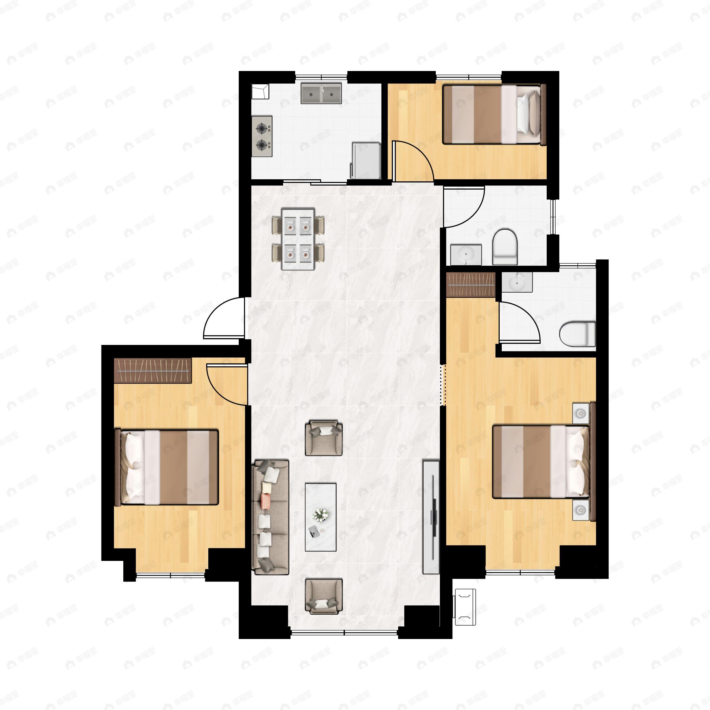 3室2厅2卫建面110m²南|北户型图
