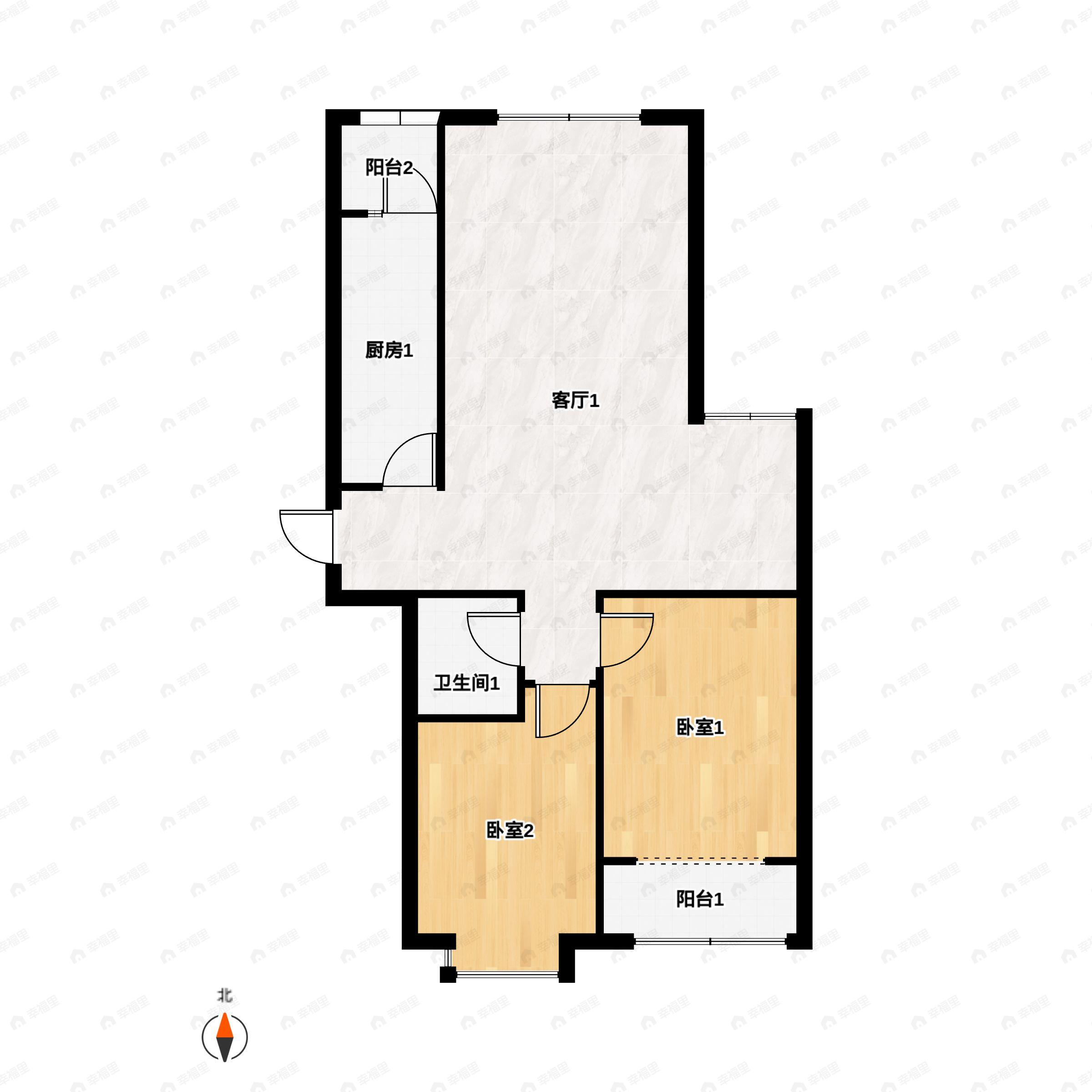 2室2厅1卫建面90平南户型图