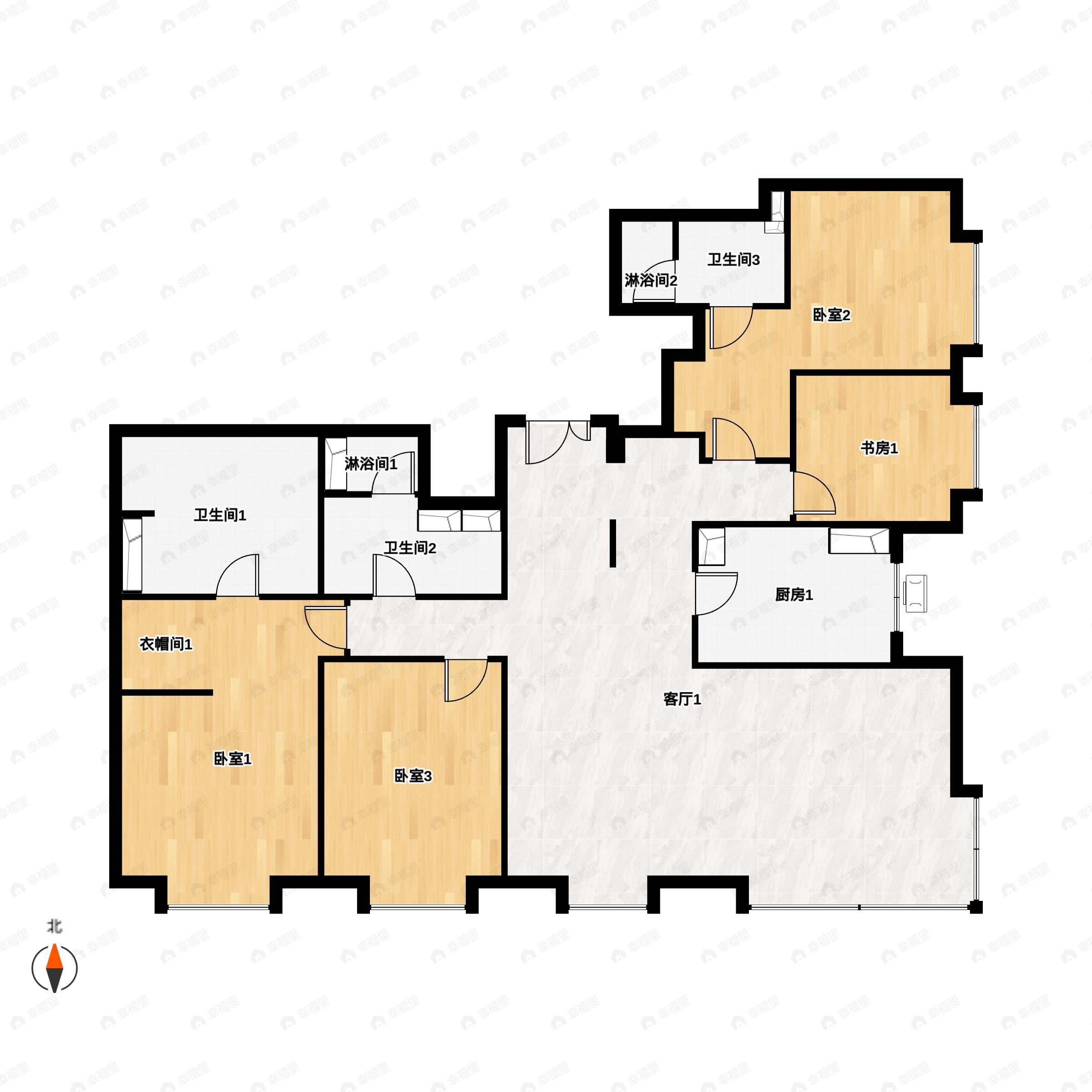 4室2厅3卫建面205平户型图