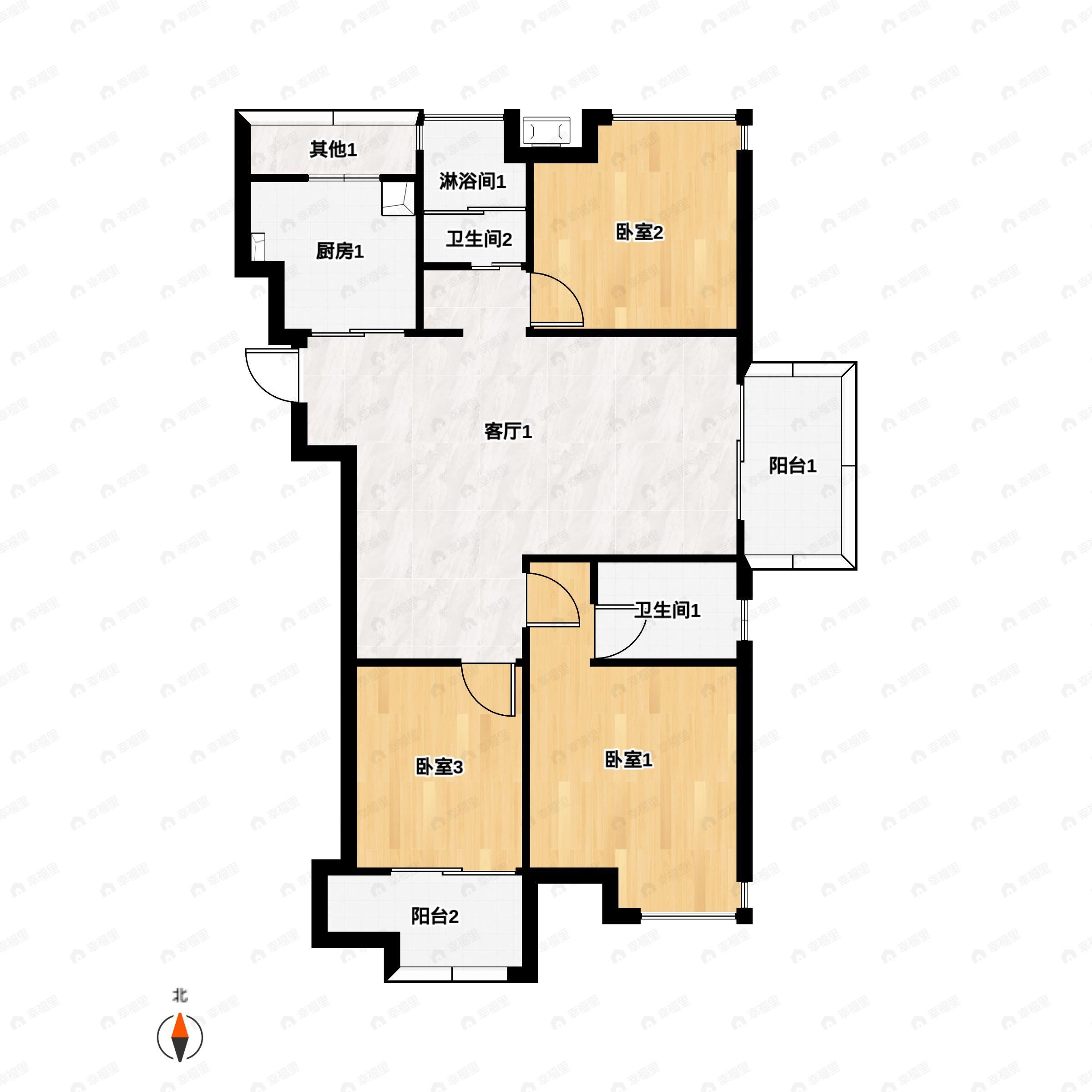 3室2厅2卫建面115平南户型图