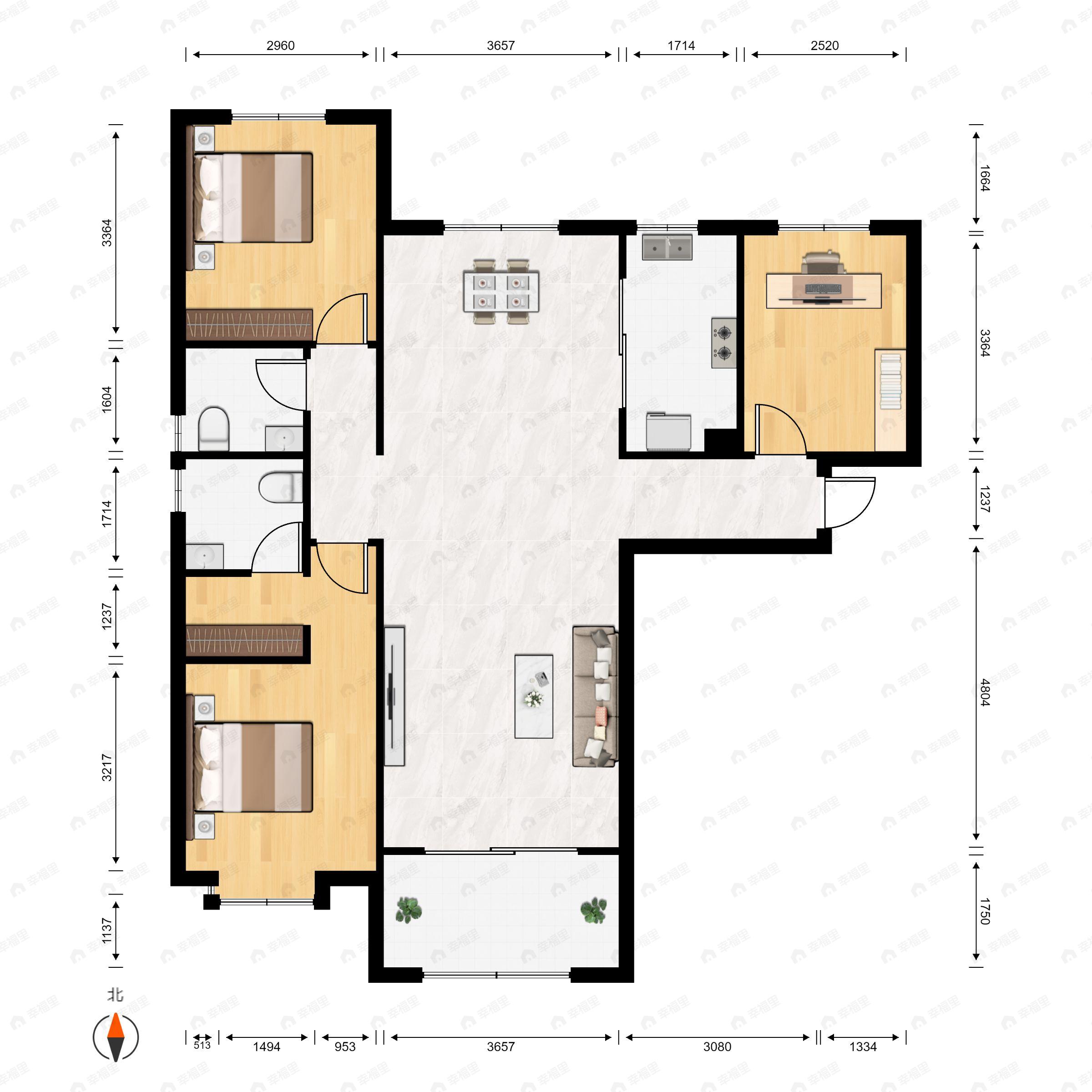 泽龙阳光国际B区3室2厅2卫户型图