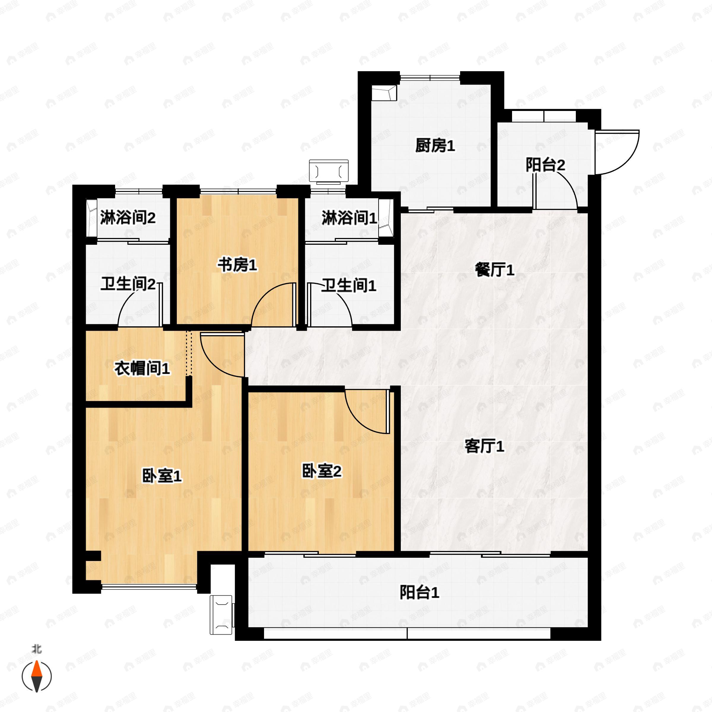 3室2厅2卫建面109平户型图