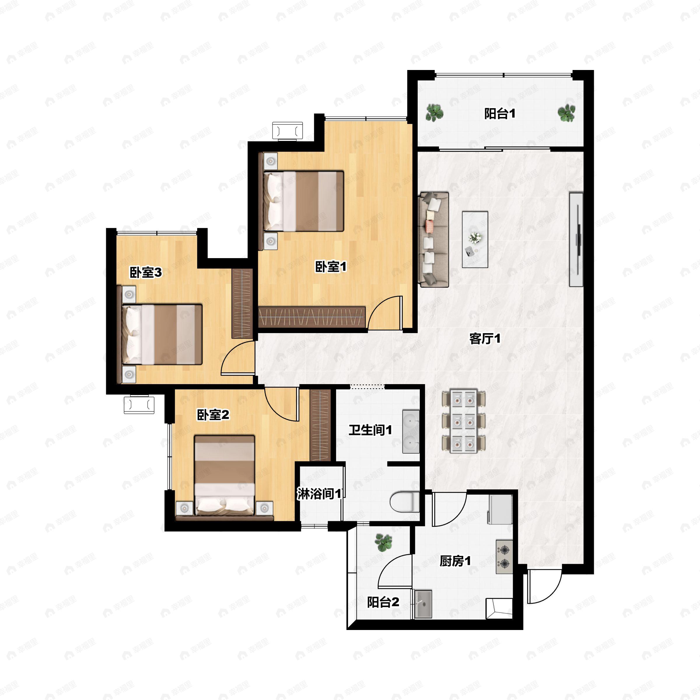 书香华府3室1厅2卫户型图