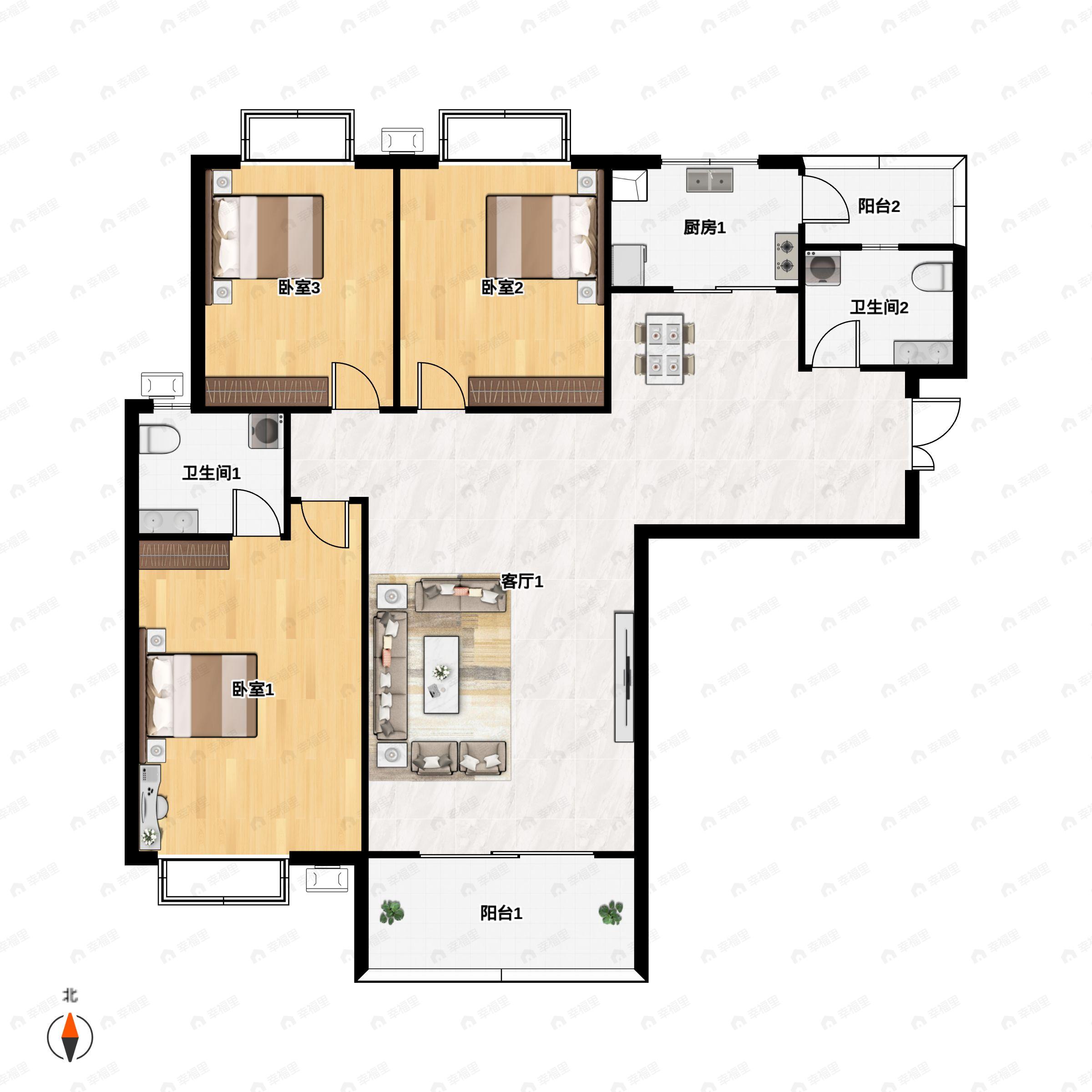3室2厅2卫建面117平户型图