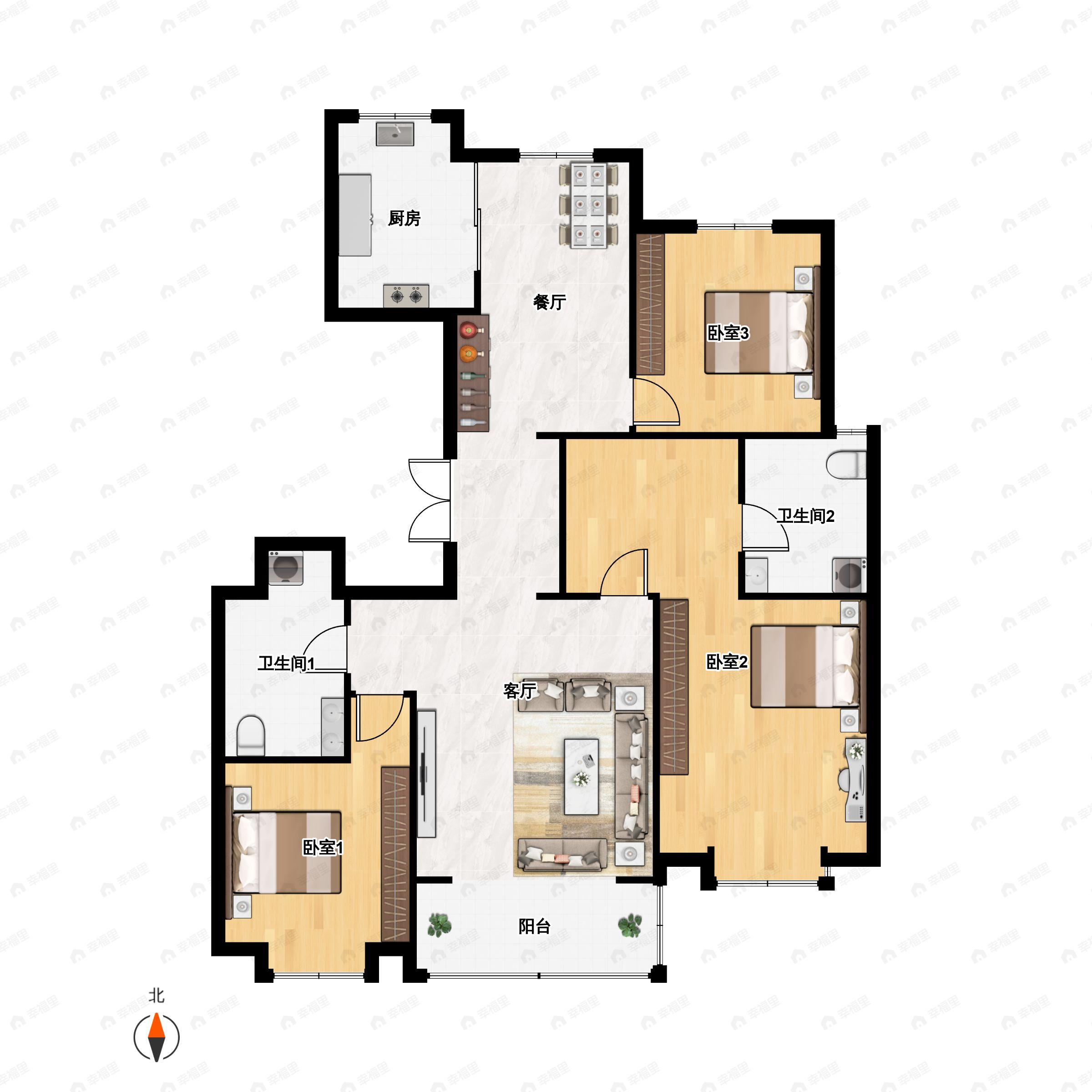 3室2厅2卫建面138平户型图