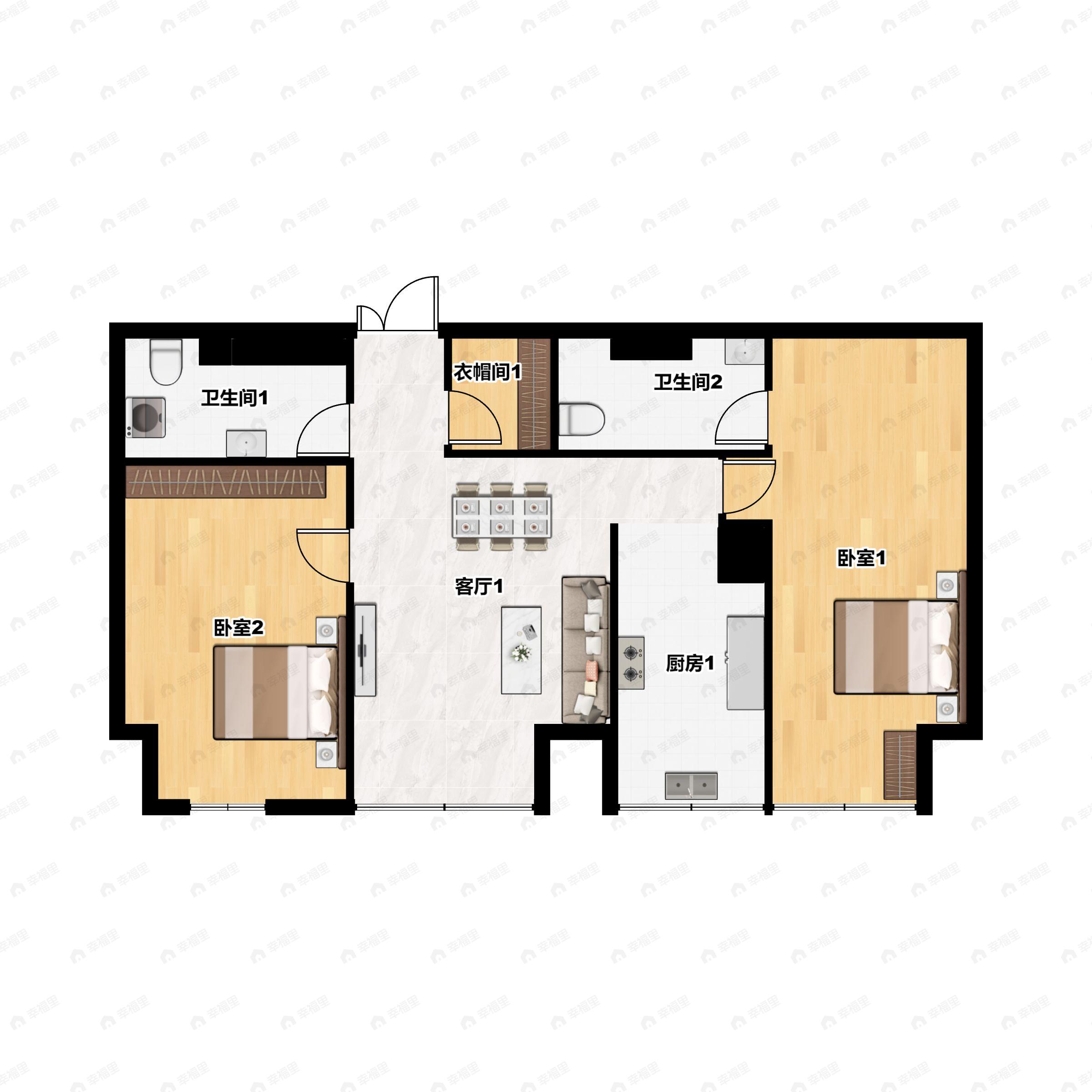 2室2厅2卫建面133平南户型图