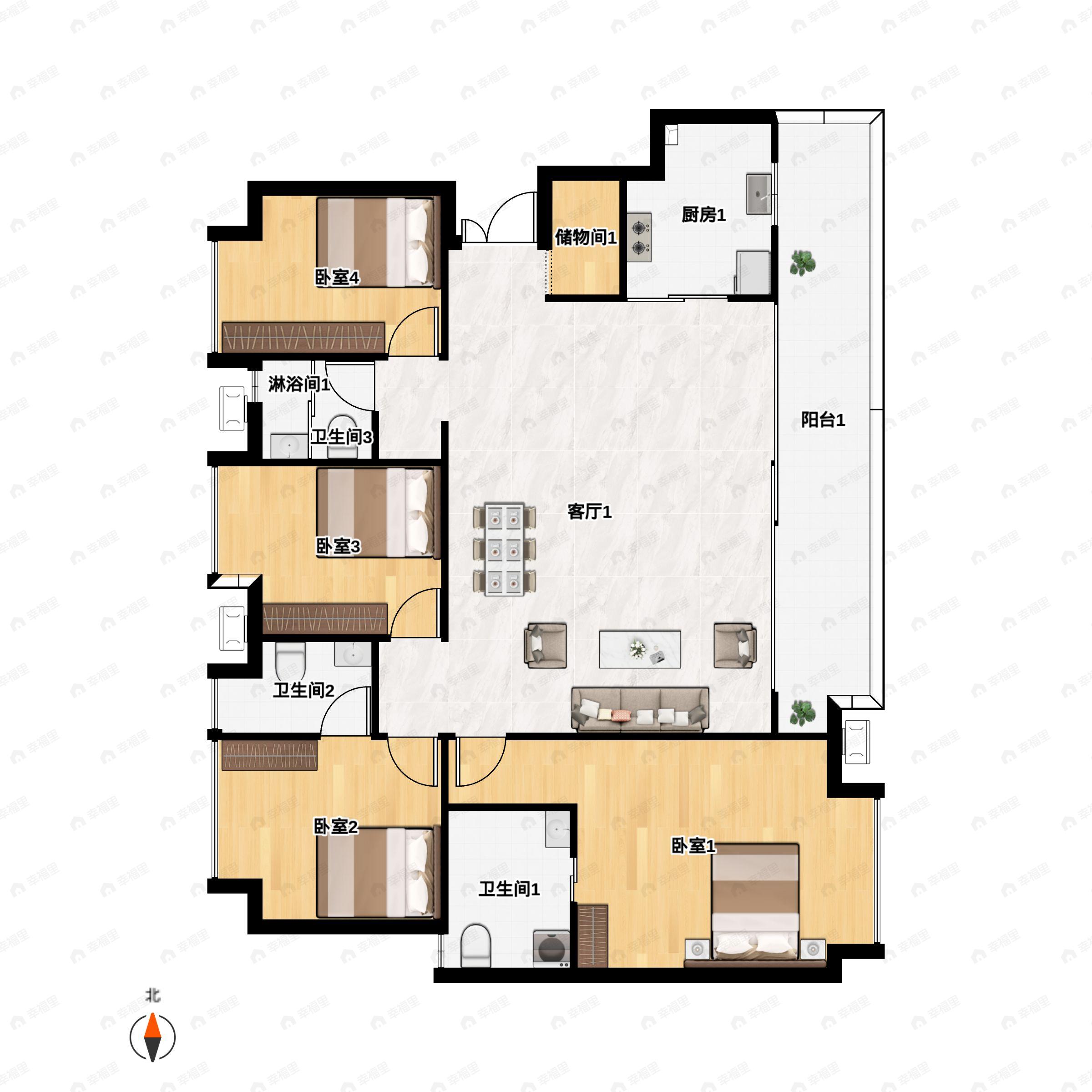 4室2厅2卫建面164平户型图