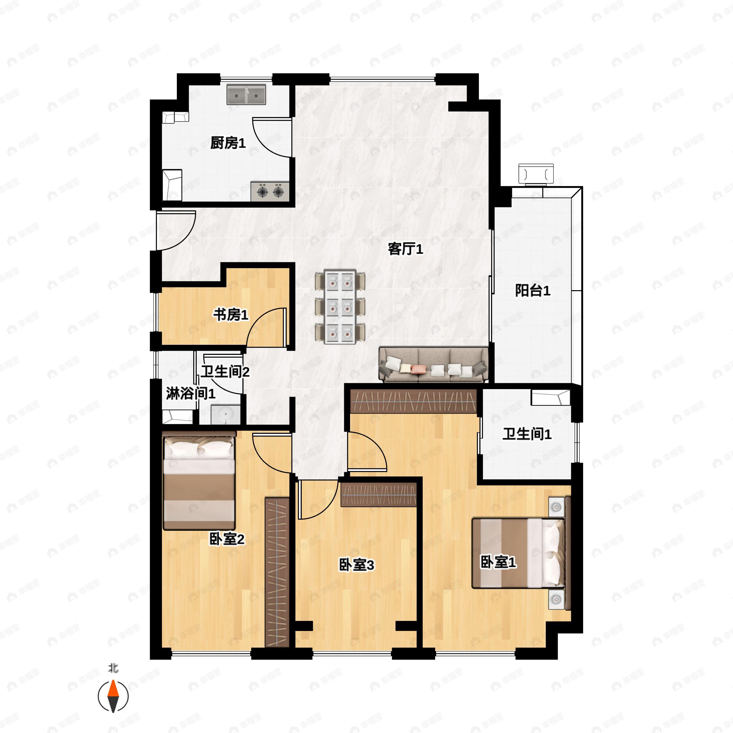 4室2厅2卫建面137平户型图