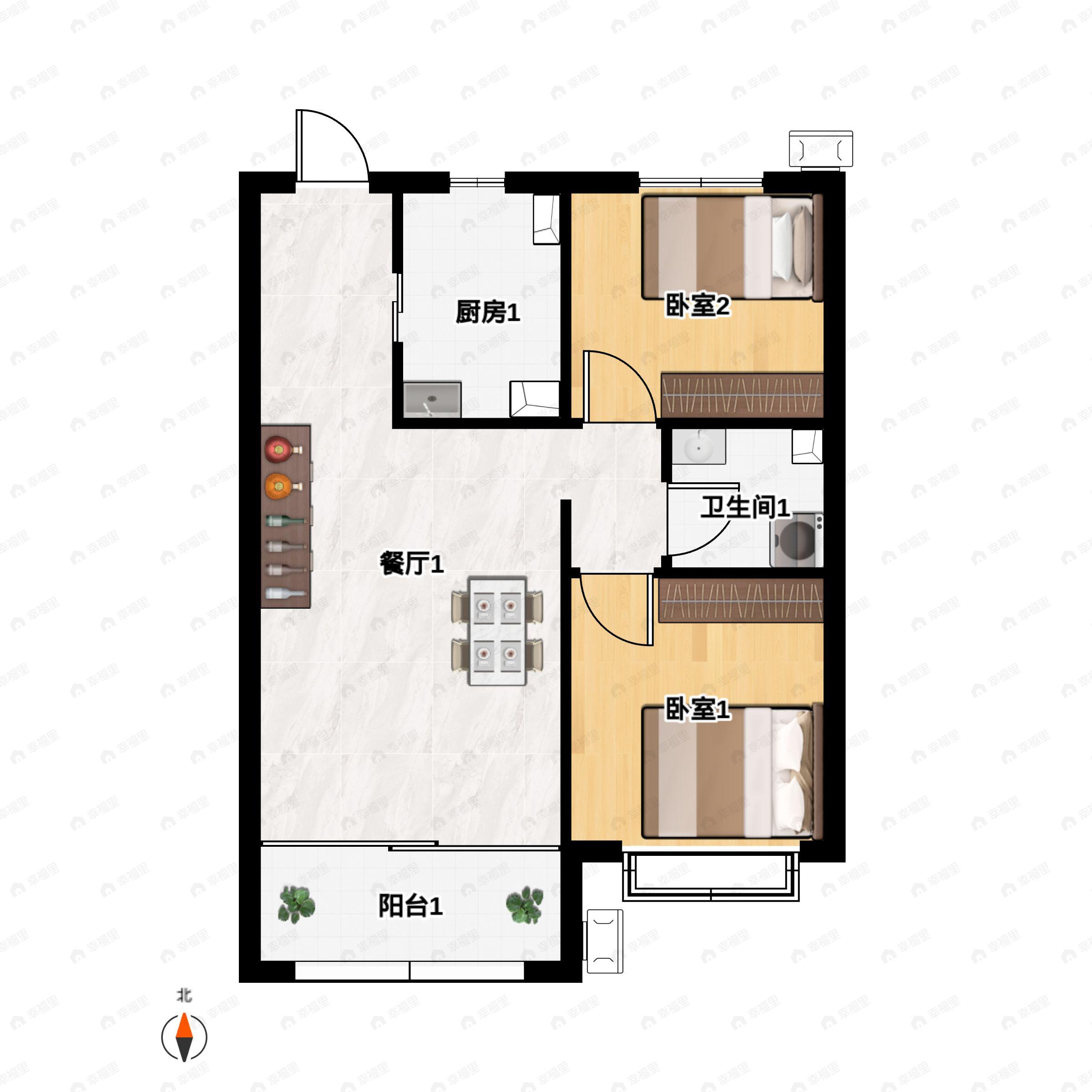 2室2厅1卫建面86平户型图