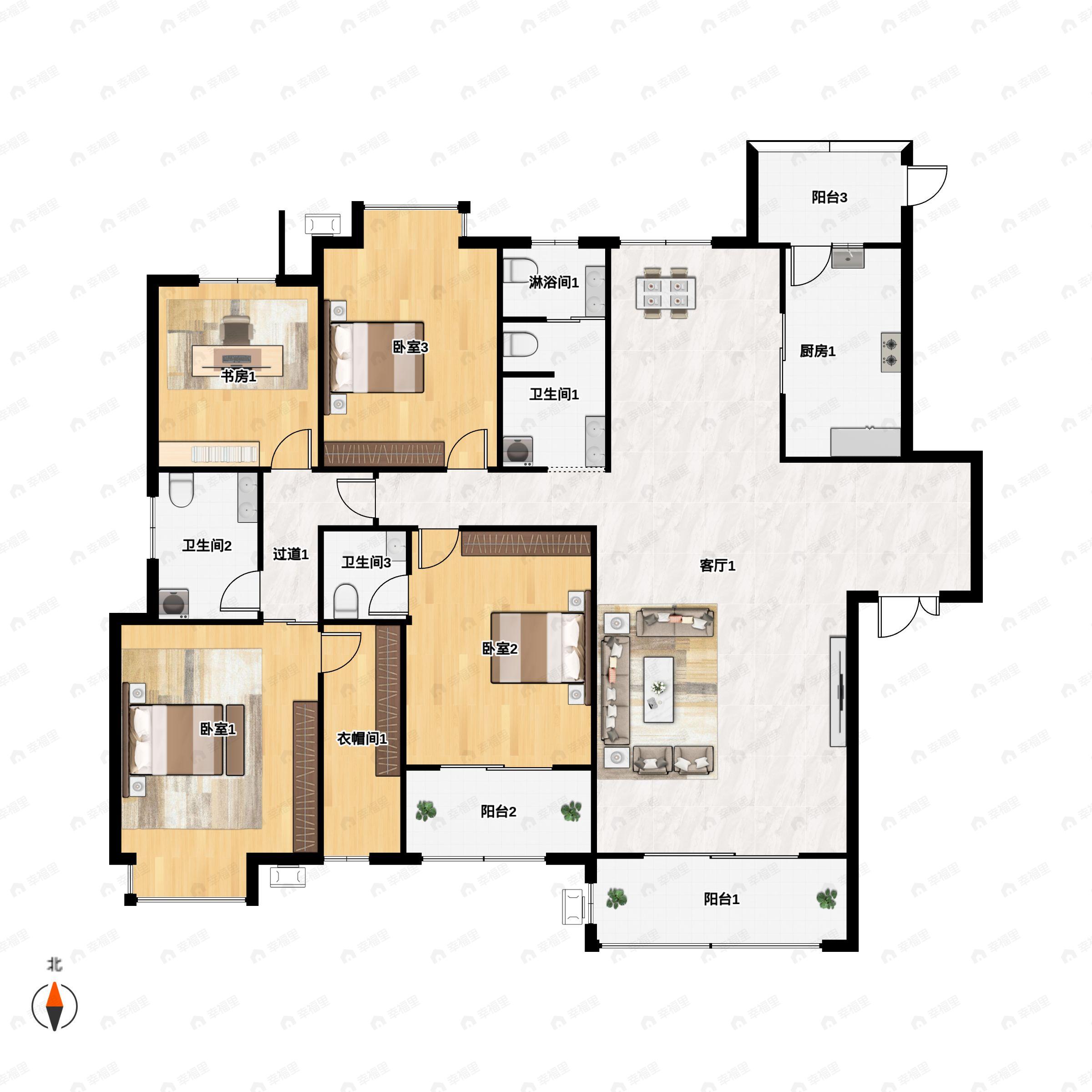 4室2厅3卫建面219平南户型图