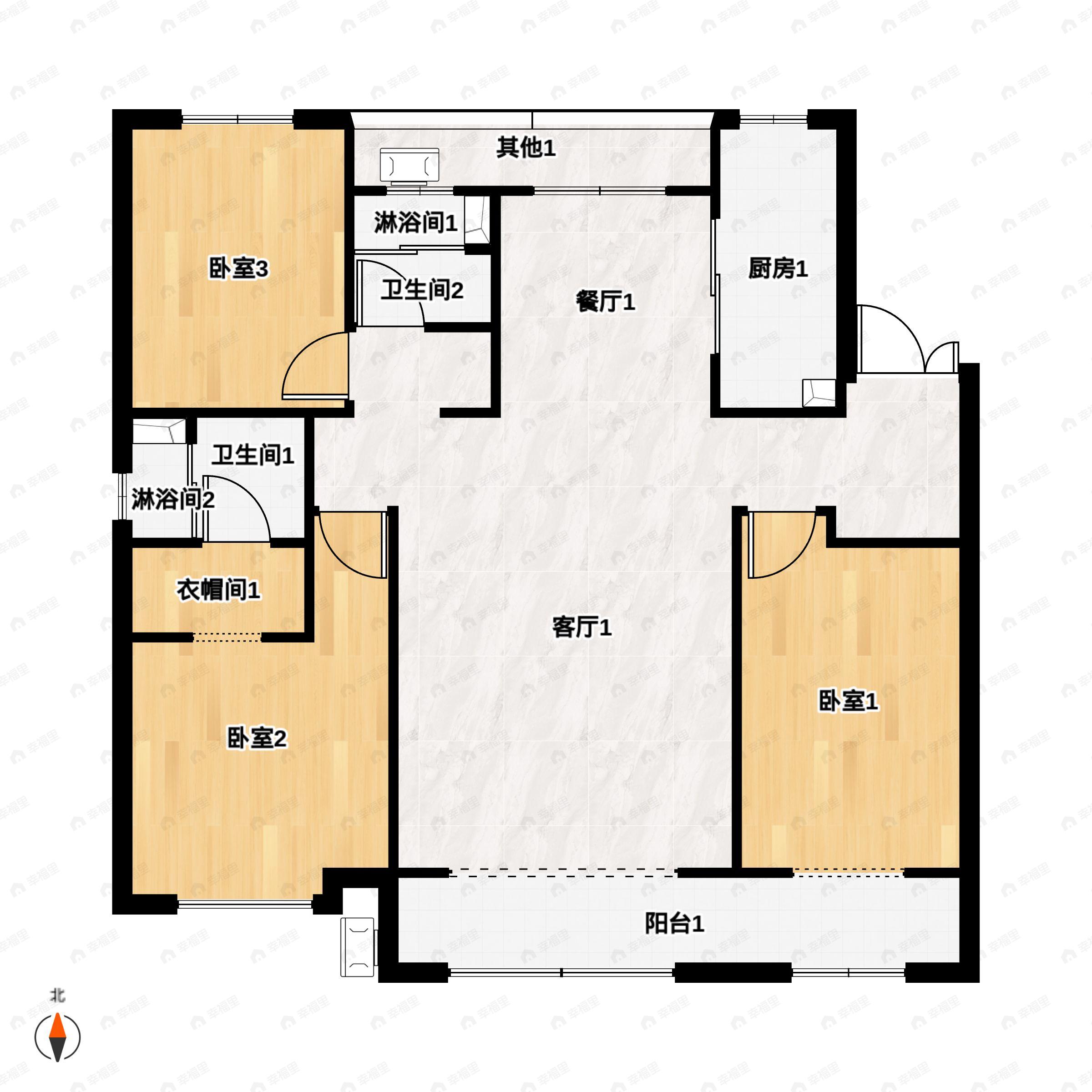 3室2厅2卫建面142平户型图