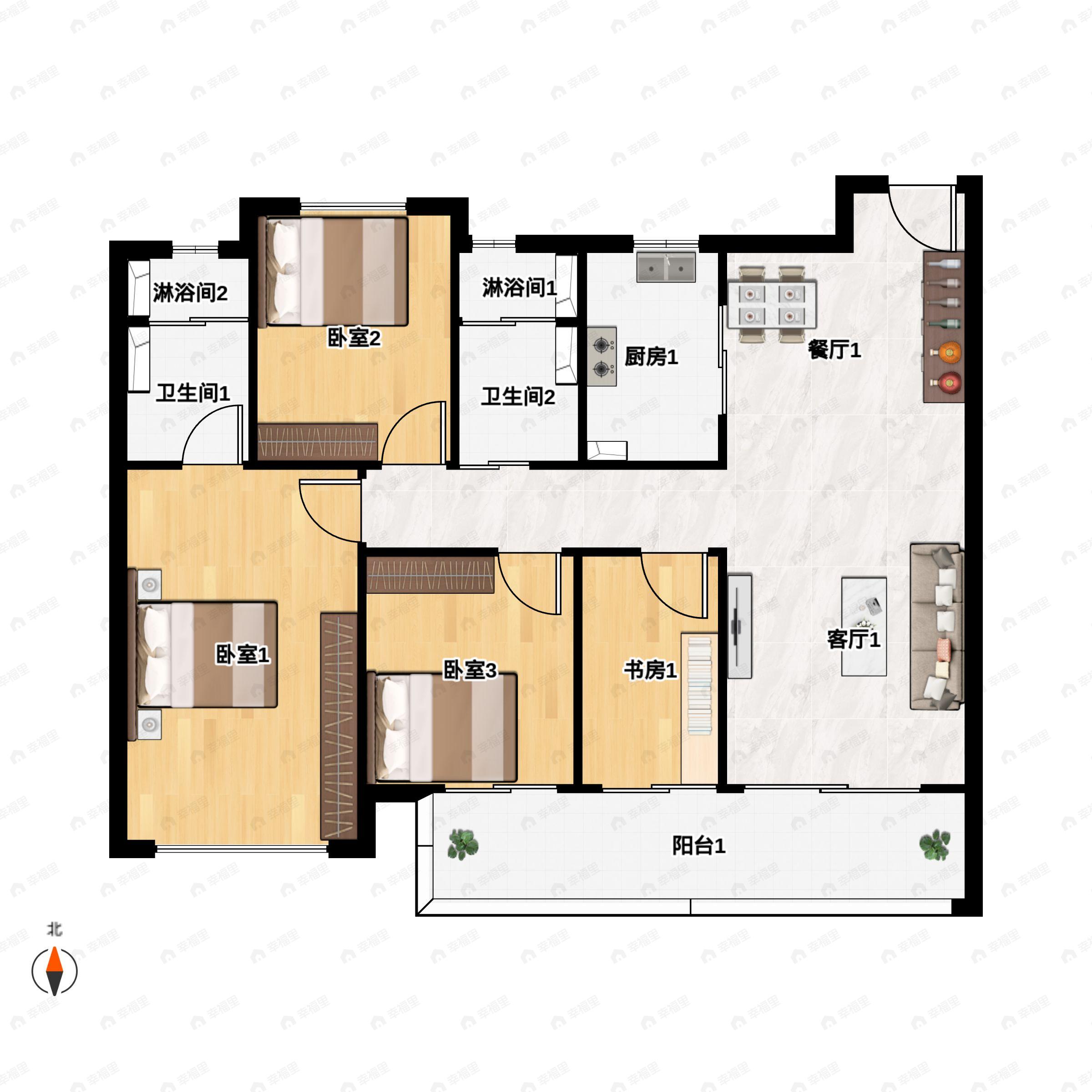 4室2厅2卫建面117平户型图