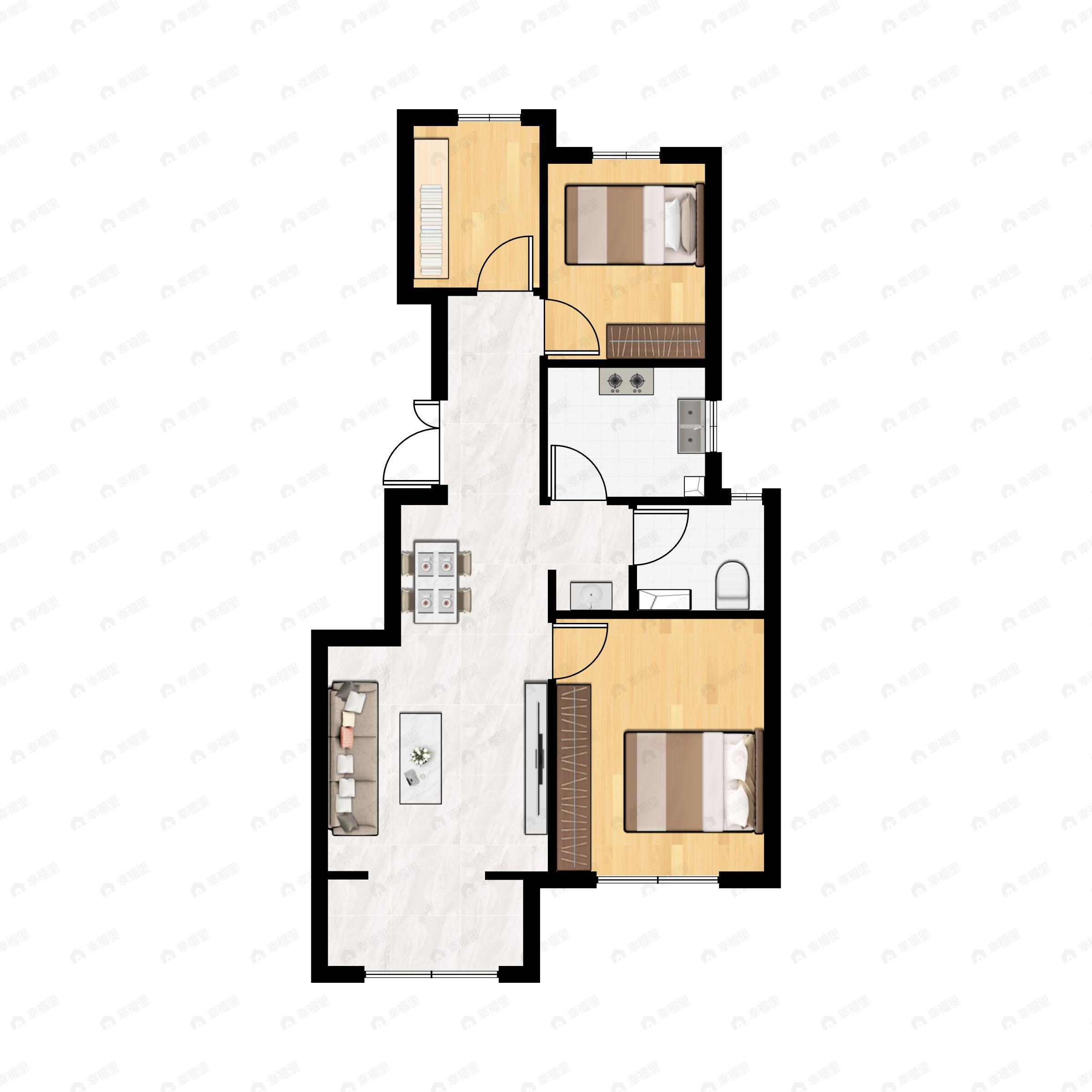 3室2厅1卫建面89m²北|南户型图