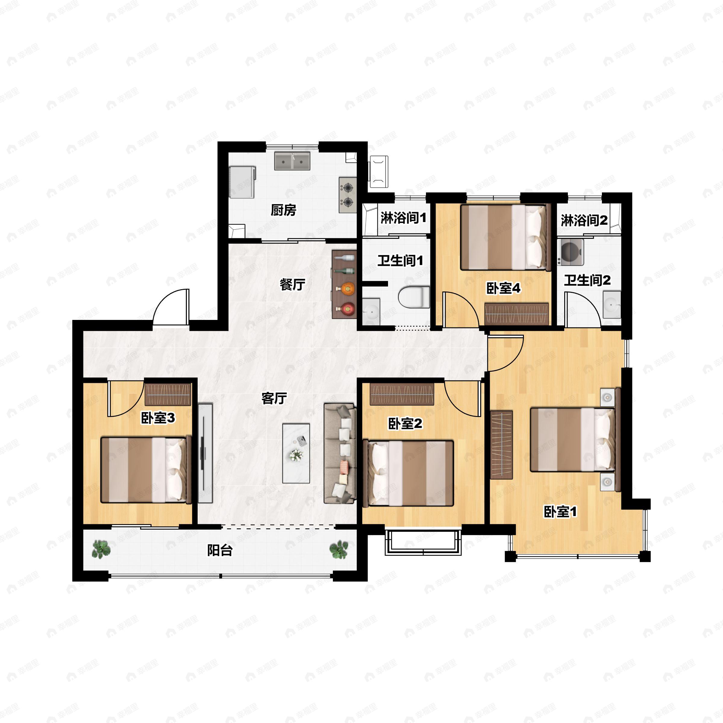 4室2厅2卫建面155平户型图