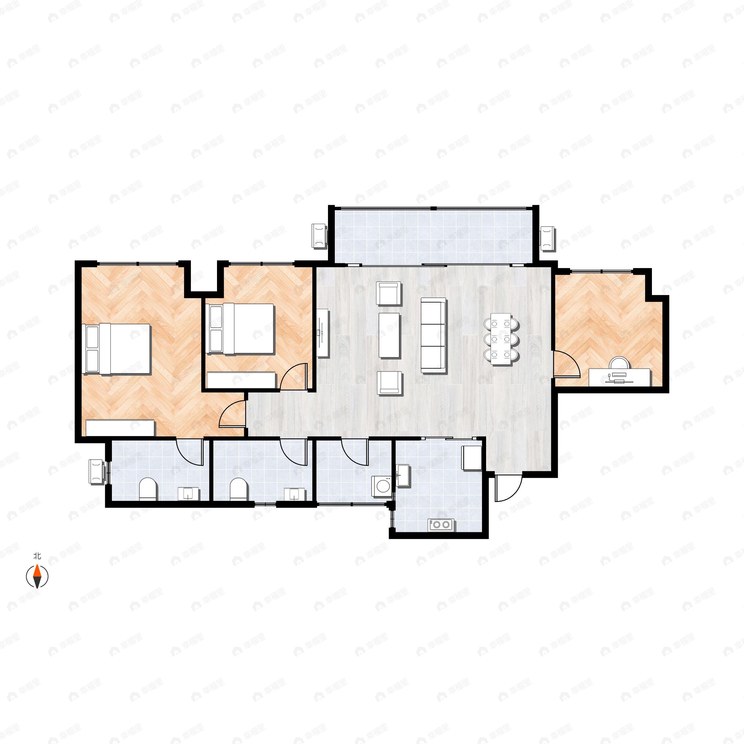 3室2厅2卫建面101m²南户型图