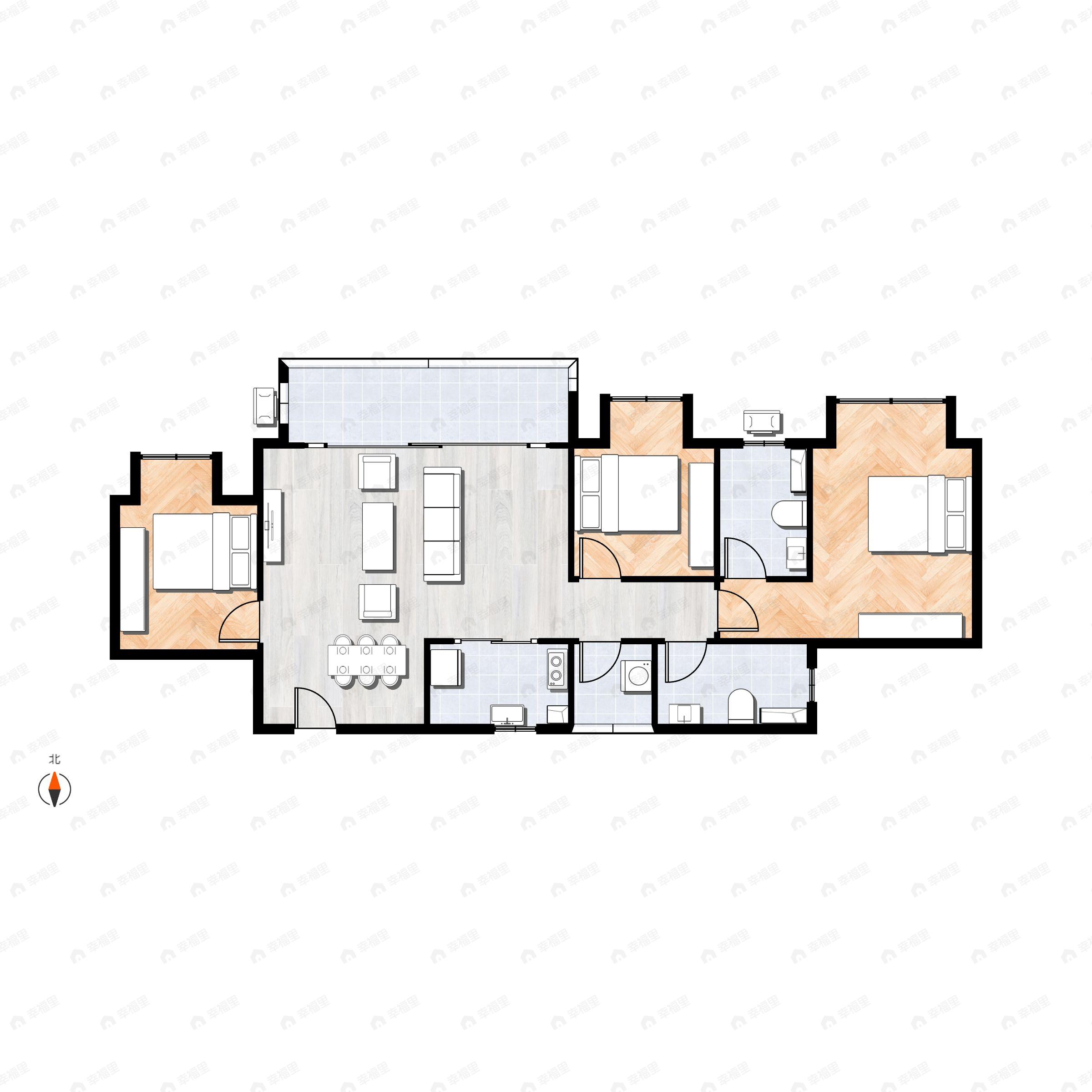 3室2厅2卫建面94平户型图