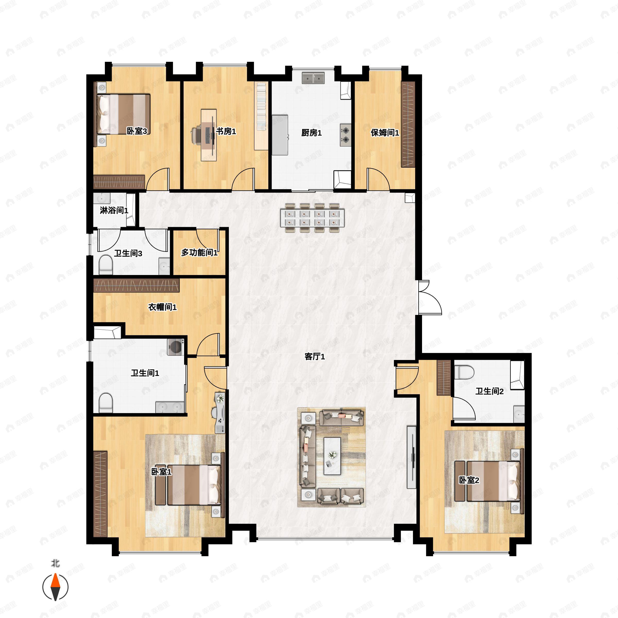 4室2厅3卫建面291平北|南户型图